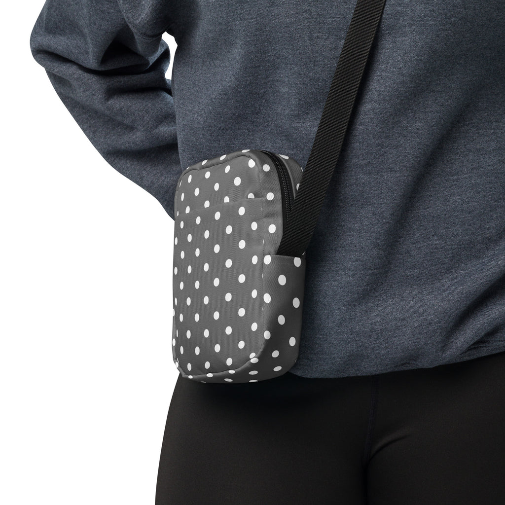 Gray Polka Dot Crossbody Bag – Water Resistant Mini Purse With Adjustable Strap & Pockets