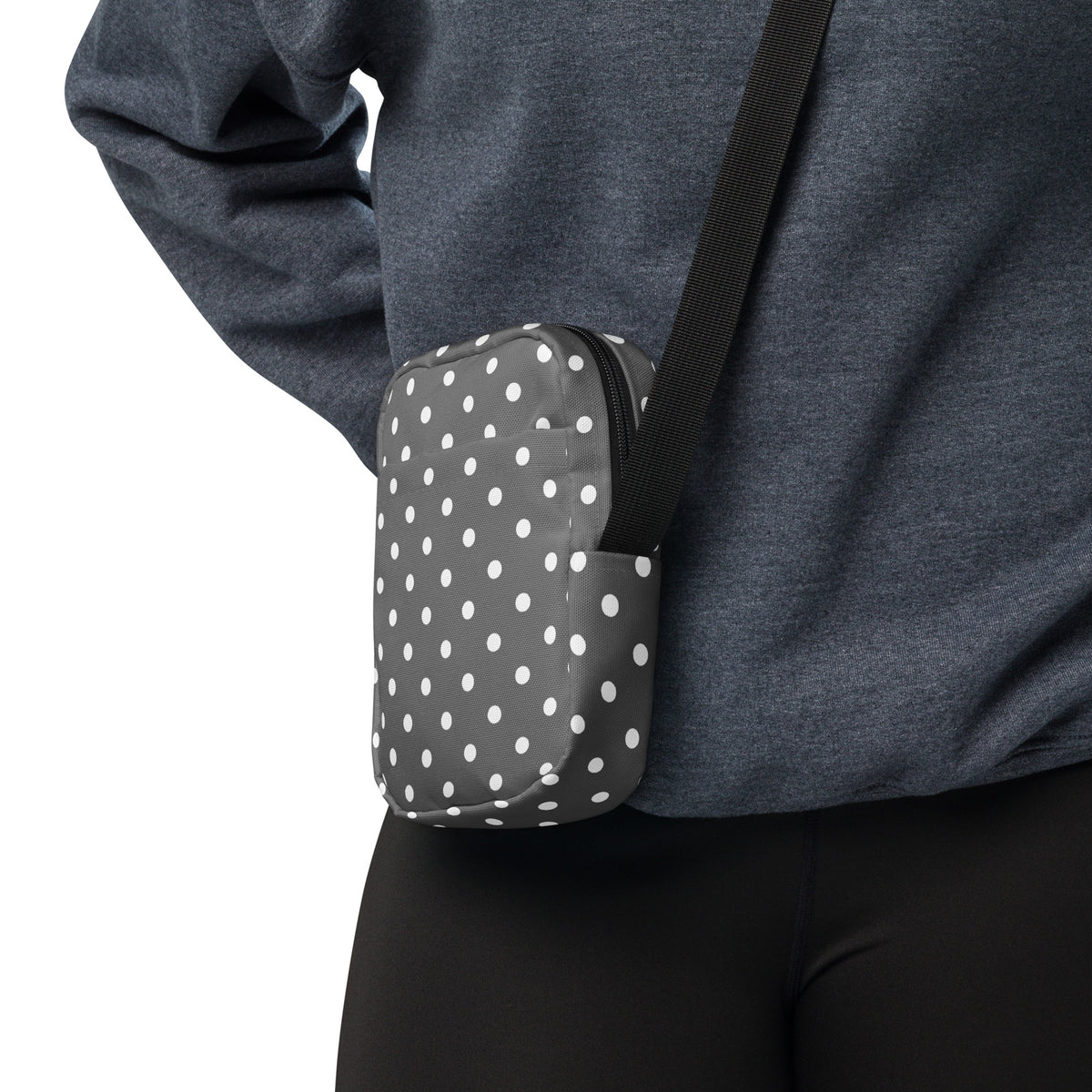 Gray Polka Dot Crossbody Bag – Water Resistant Mini Purse With Adjustable Strap & Pockets
