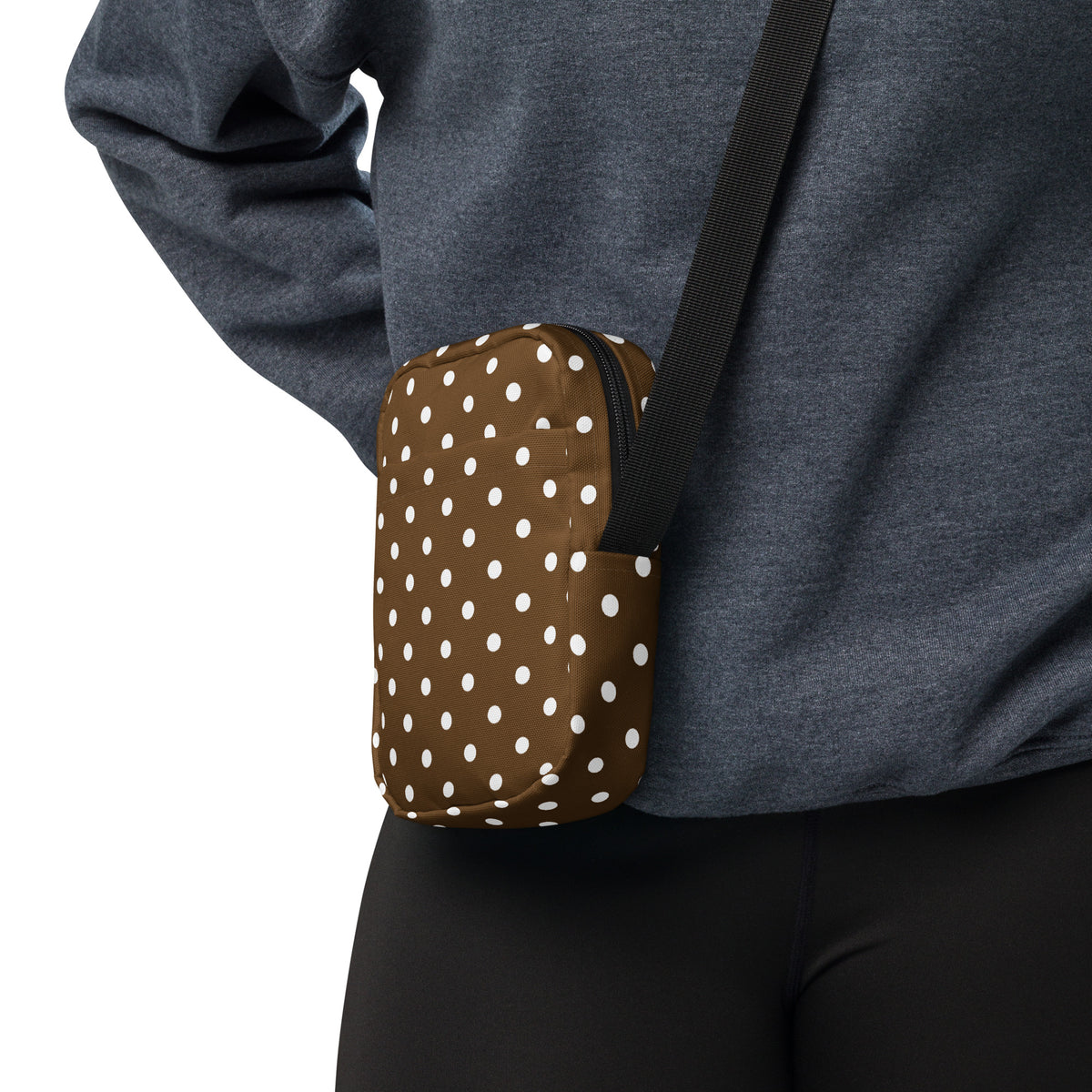 Brown Polka Dot Crossbody Bag – Water Resistant Mini Purse With Adjustable Strap & Pockets