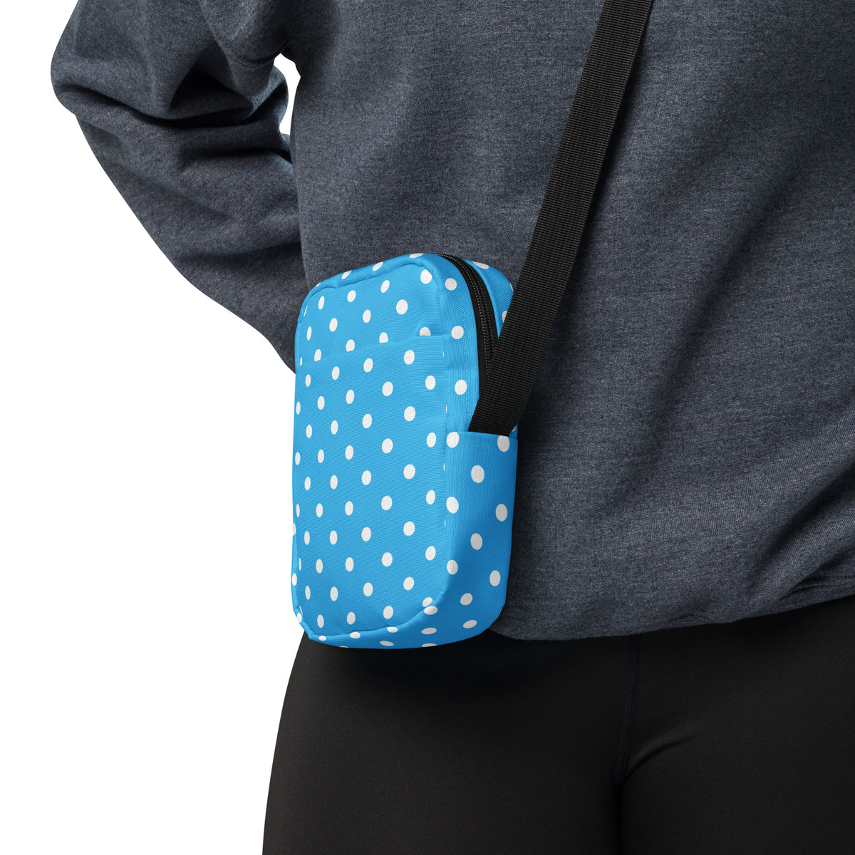 Sky Blue Polka Dot Crossbody Bag – Water Resistant Mini Purse With Adjustable Strap & Pockets