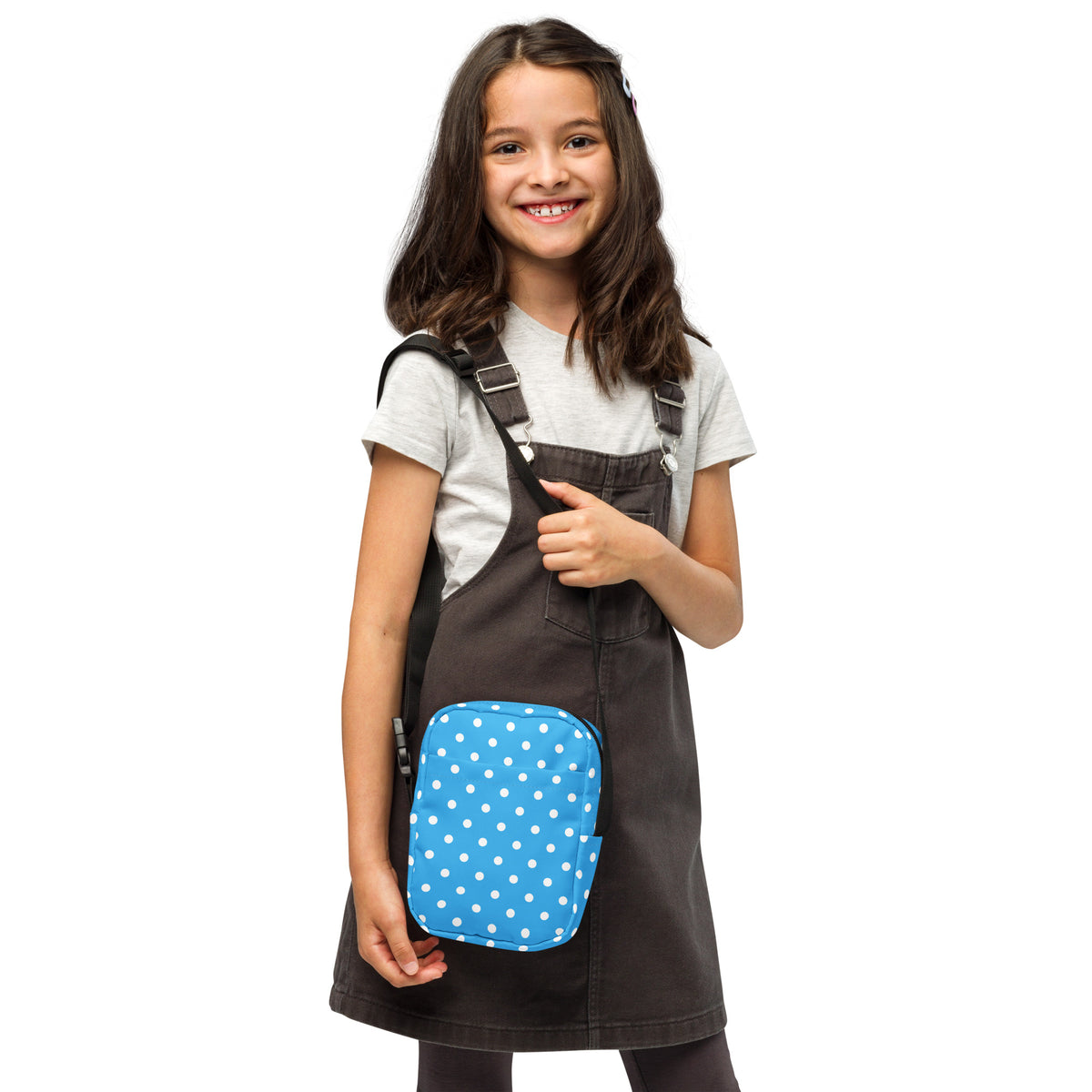 Girls Sky Blue Polka Dot Crossbody Bag – Water Resistant Mini Purse With Adjustable Strap & Pockets