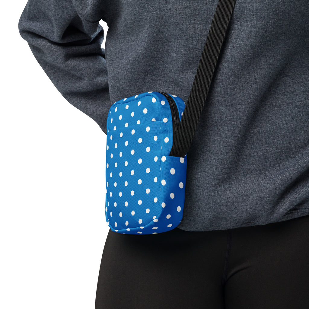 Royal Blue Polka Dot Crossbody Bag – Water Resistant Mini Purse With Adjustable Strap & Pockets