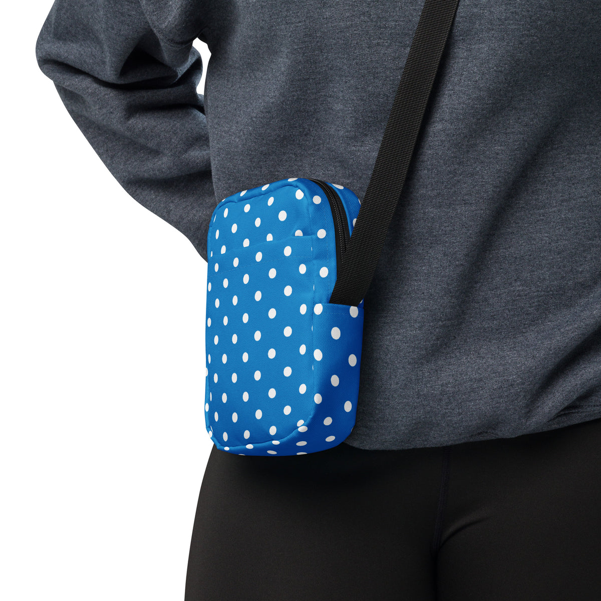 Royal Blue Polka Dot Crossbody Bag – Water Resistant Mini Purse With Adjustable Strap & Pockets