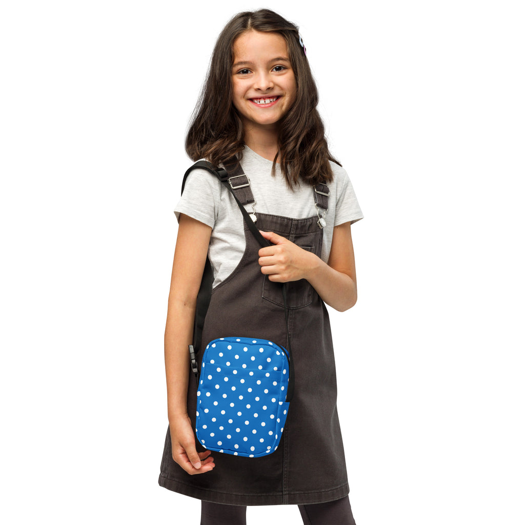 Girls Royal Blue Polka Dot Crossbody Bag – Water Resistant Mini Purse With Adjustable Strap & Pockets