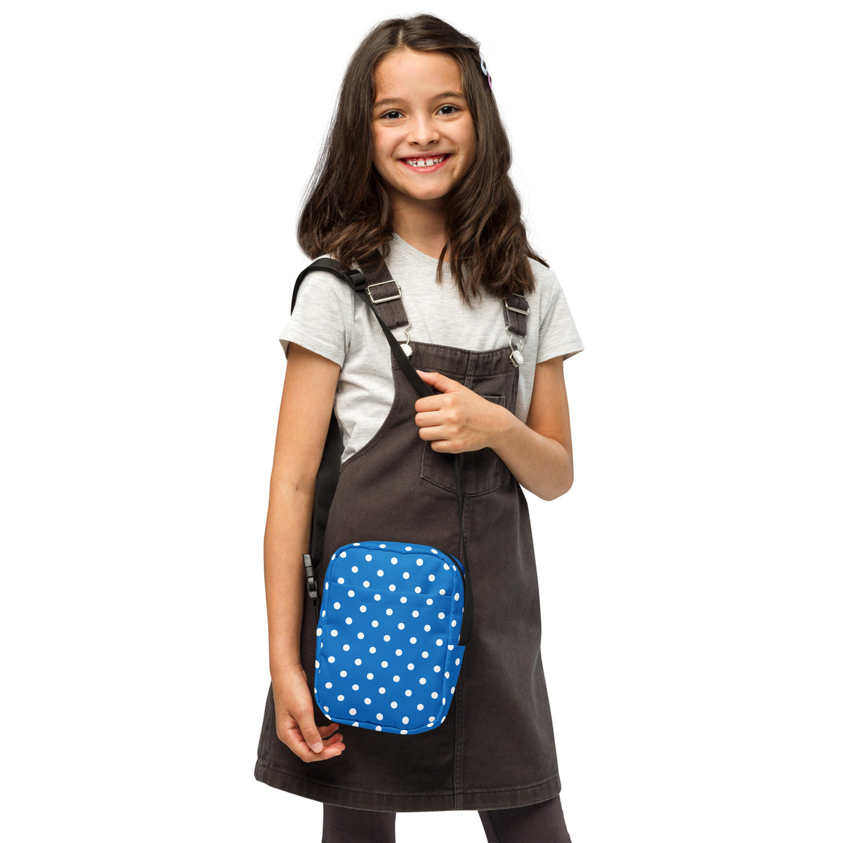 Girls Royal Blue Polka Dot Crossbody Bag – Water Resistant Mini Purse With Adjustable Strap & Pockets