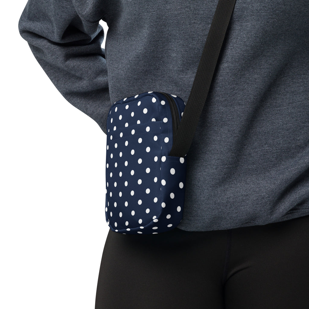 Navy Blue Polka Dot Crossbody Bag – Water Resistant Mini Purse With Adjustable Strap & Pockets