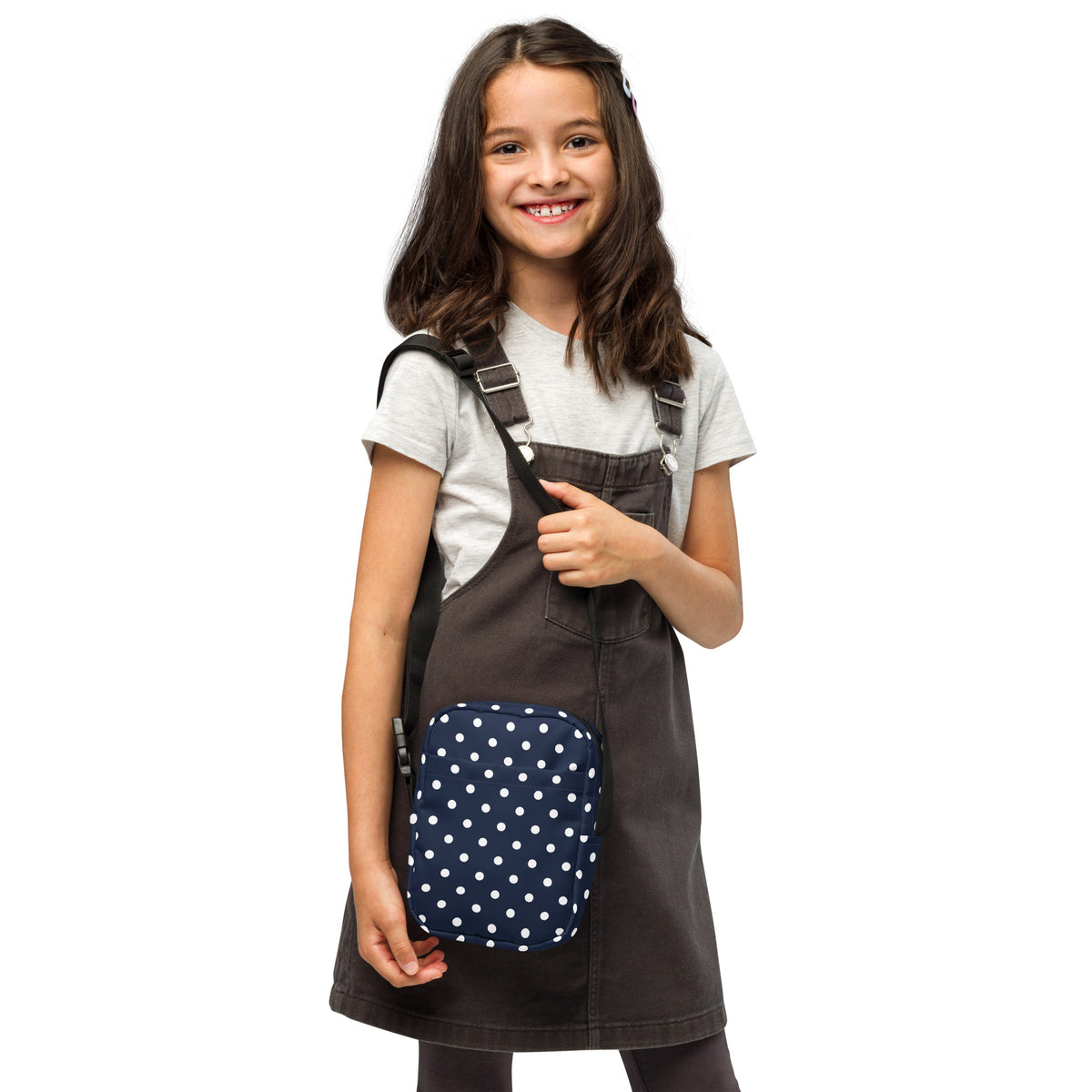 Girls Navy Blue Polka Dot Crossbody Bag – Water Resistant Mini Purse With Adjustable Strap & Pockets