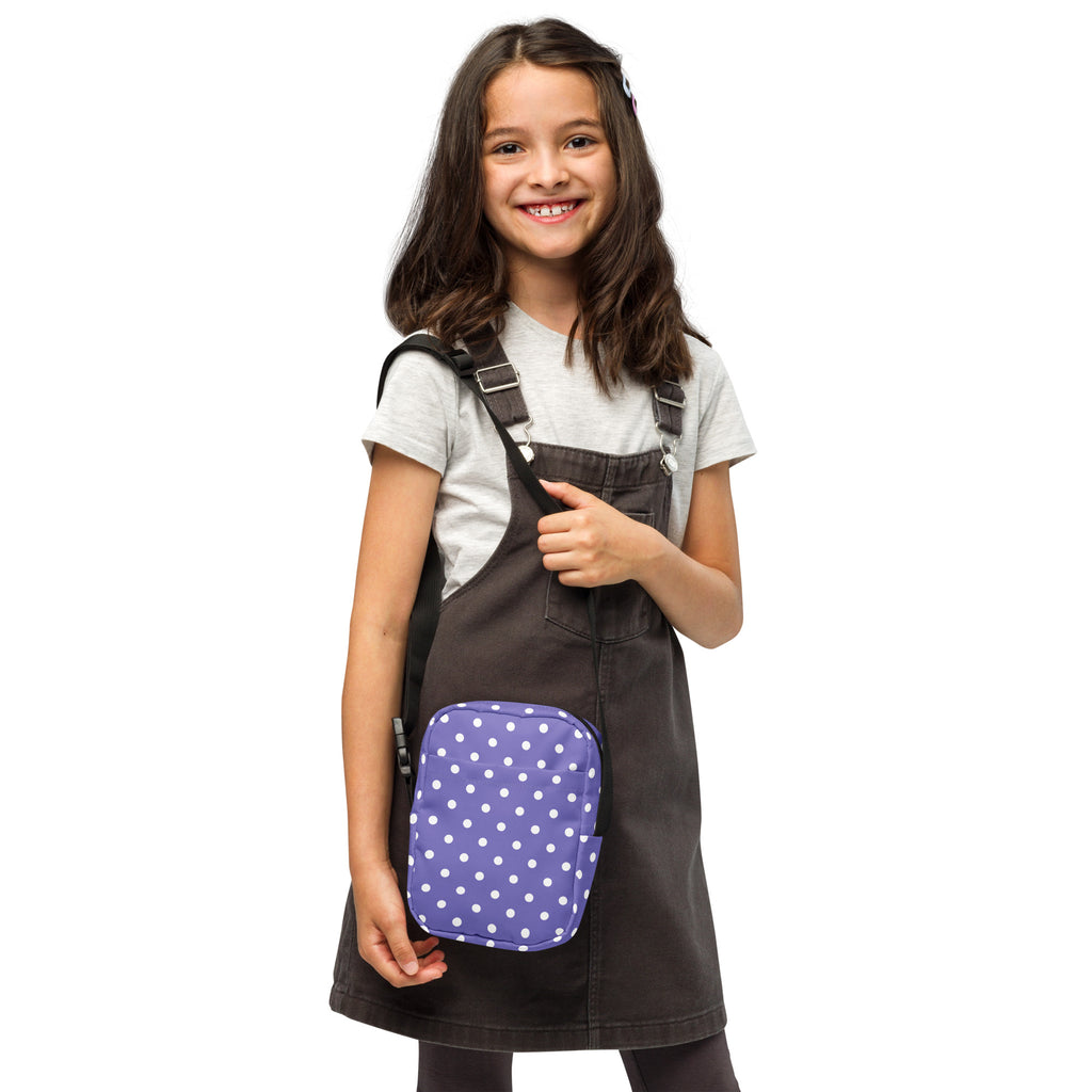 Girls Purple Polka Dot Crossbody Bag – Water Resistant Mini Purse With Adjustable Strap & Pockets