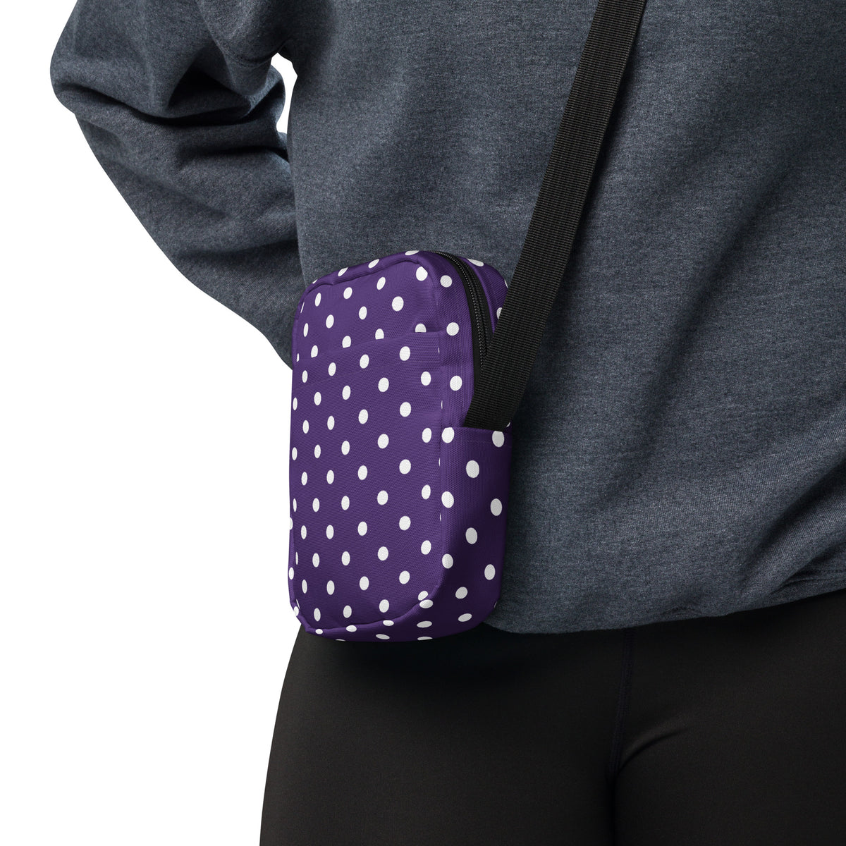 Dark Purple Polka Dot Crossbody Bag – Water Resistant Mini Purse With Adjustable Strap & Pockets