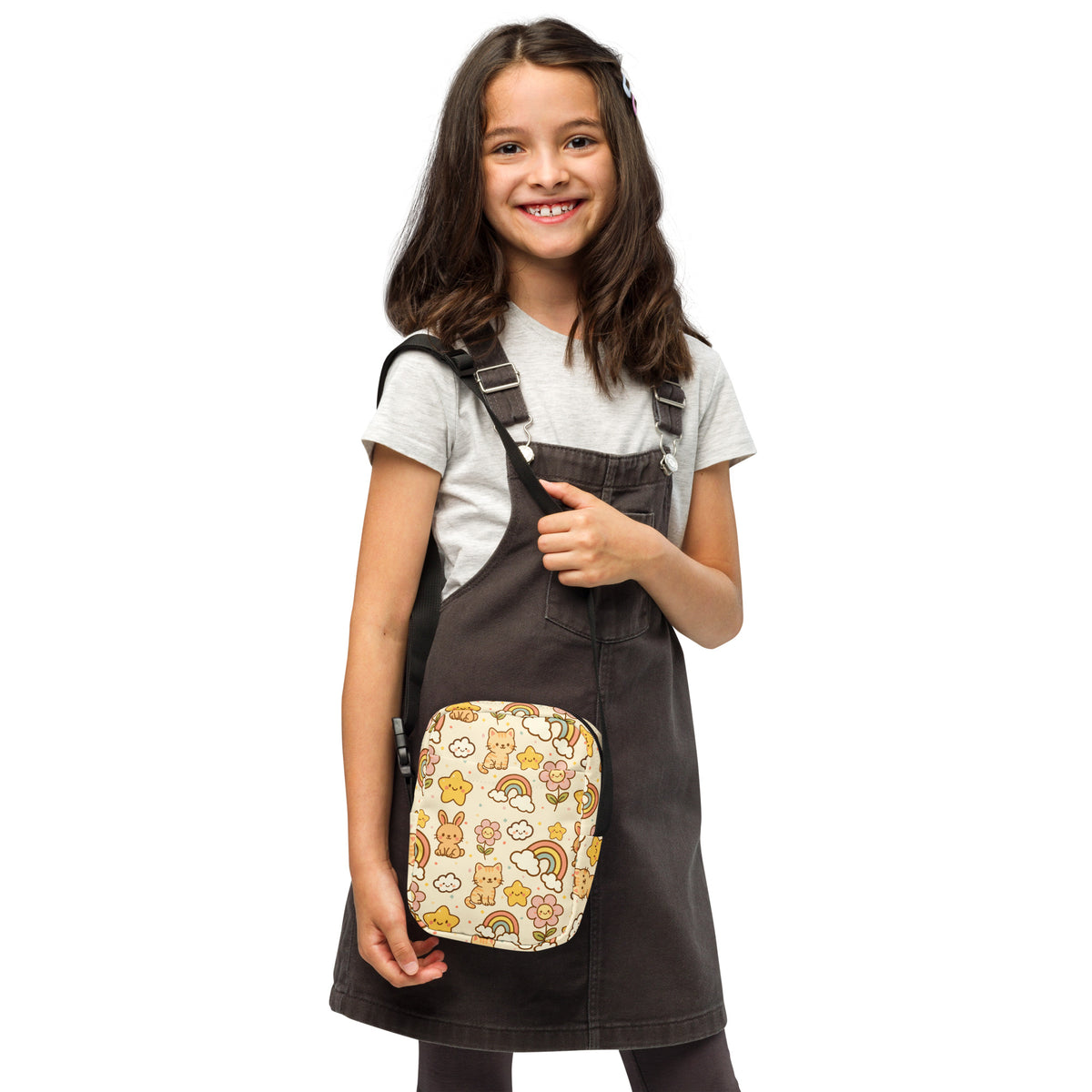 Girls Cute Cat Rainbow Crossbody Bag – Water Resistant Mini Purse With Adjustable Strap & Pockets