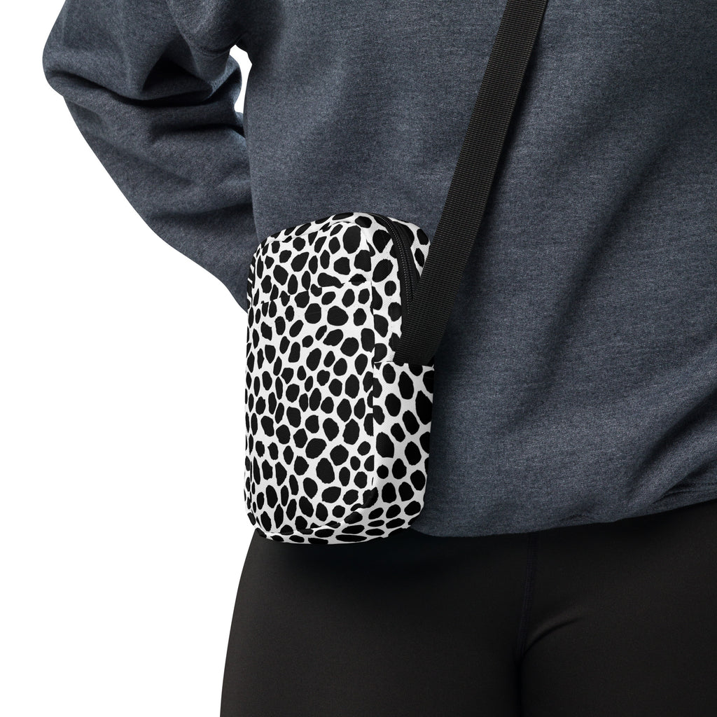Black & White Cow Print Crossbody Bag – Water Resistant Mini Purse With Adjustable Strap & Pockets