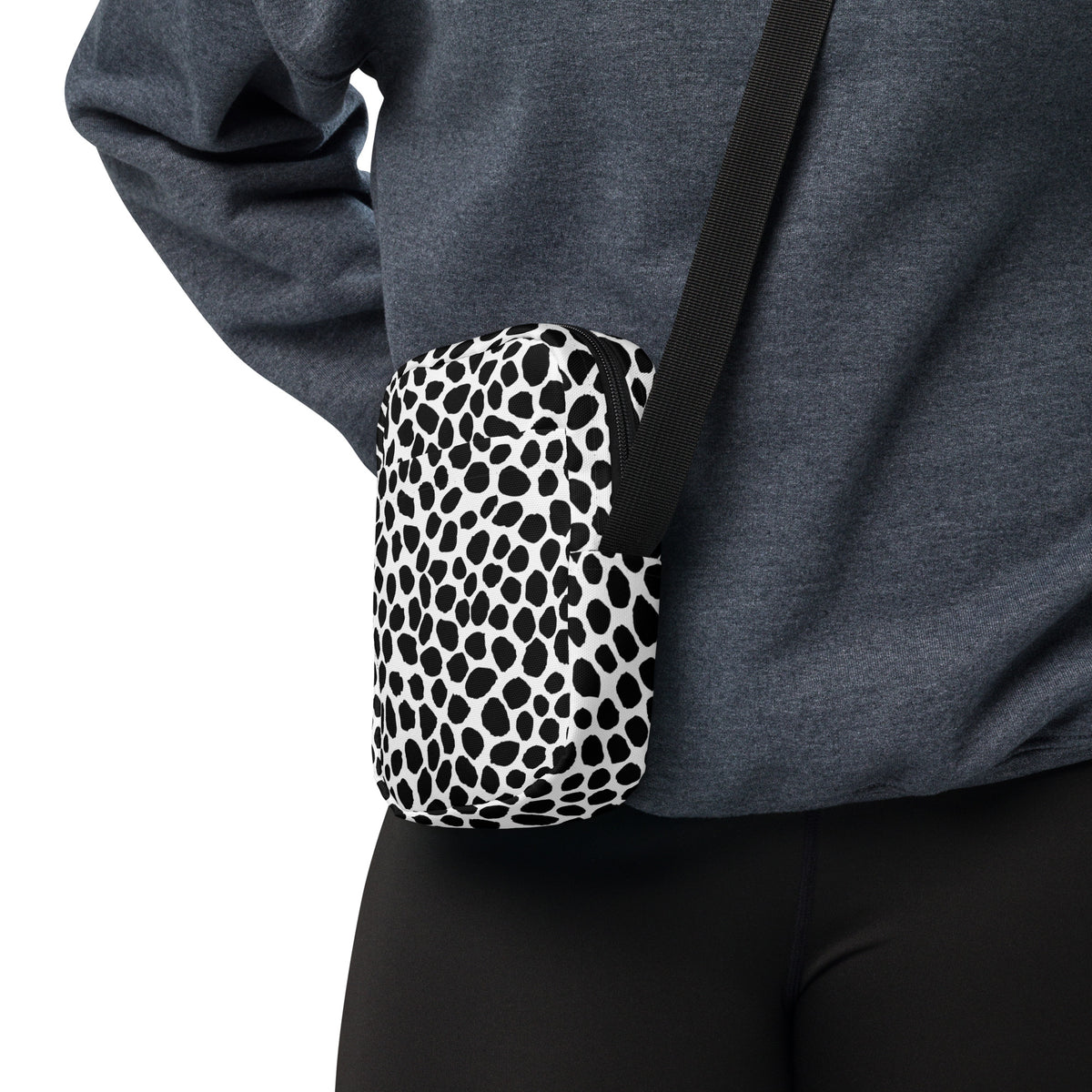 Black & White Cow Print Crossbody Bag – Water Resistant Mini Purse With Adjustable Strap & Pockets