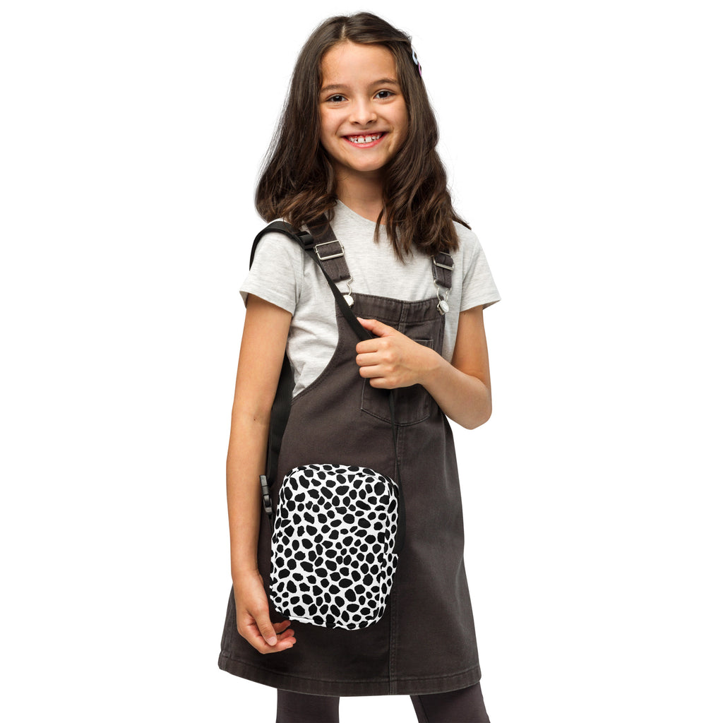 Girls Black & White Cow Print Crossbody Bag – Water Resistant Mini Purse With Adjustable Strap & Pockets