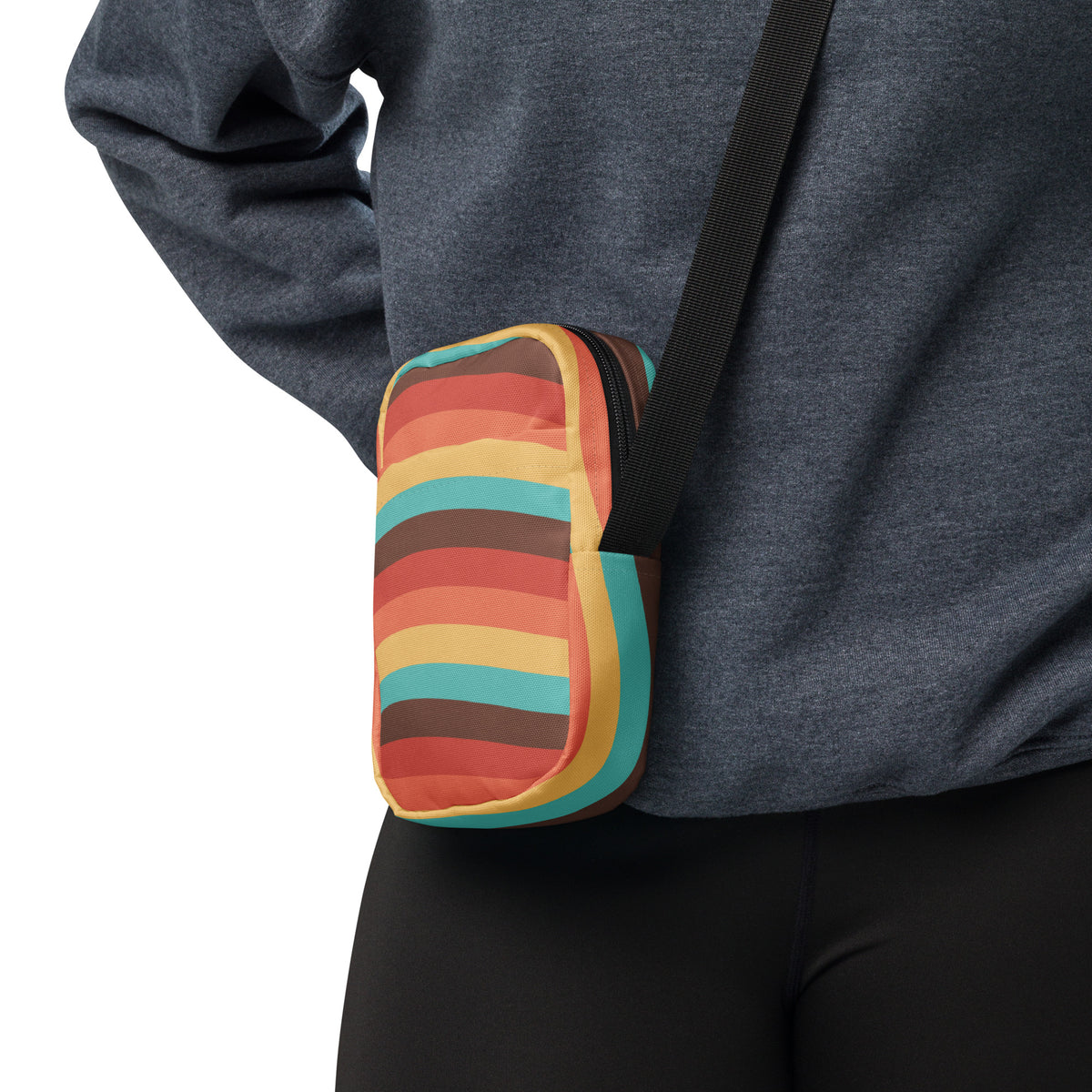 Retro Rainbow Stripe Crossbody Bag – Water Resistant Mini Purse With Adjustable Strap & Pockets