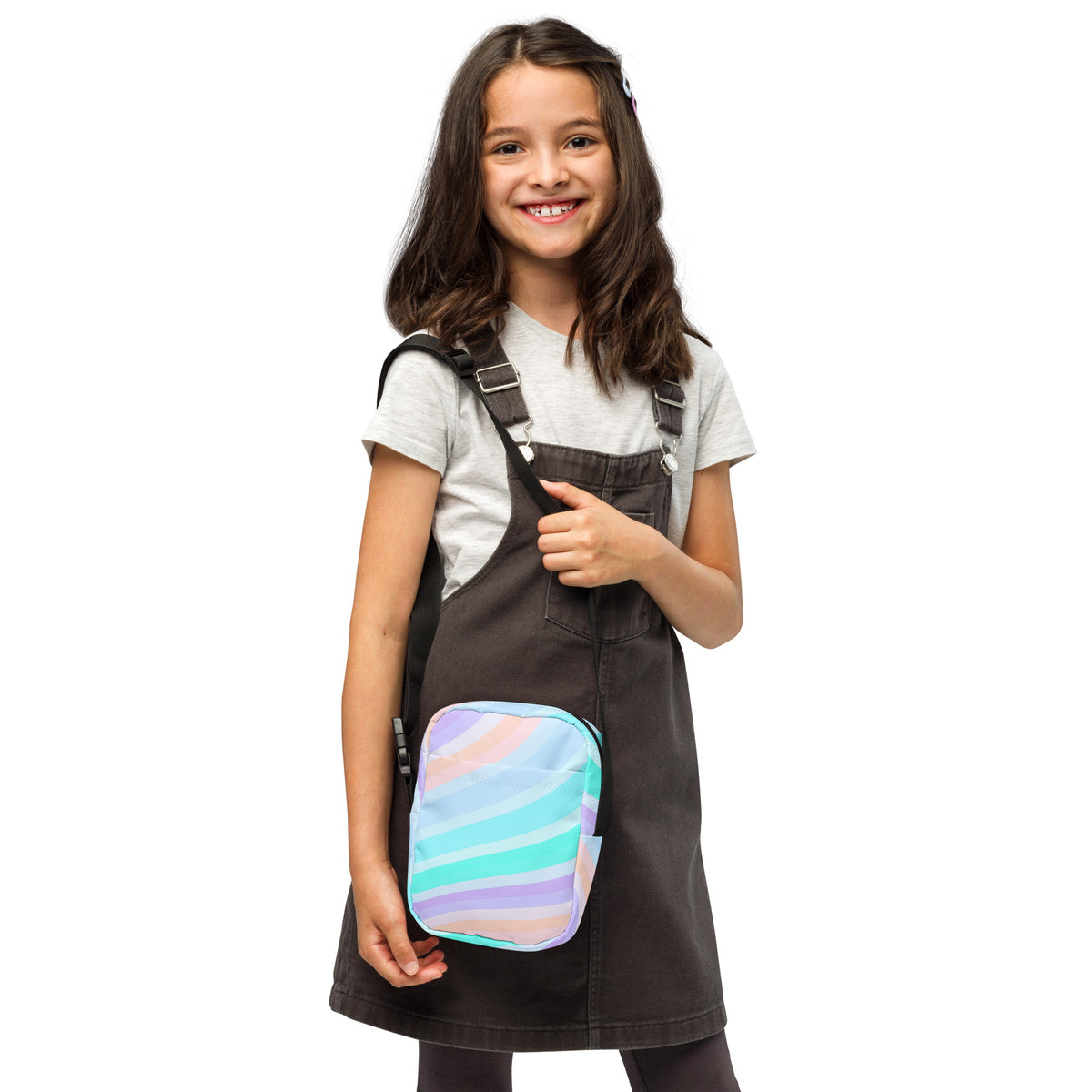 Girls Striped Blue, Purple, & Aqua Crossbody Bag – Water Resistant Mini Purse With Adjustable Strap & Pockets