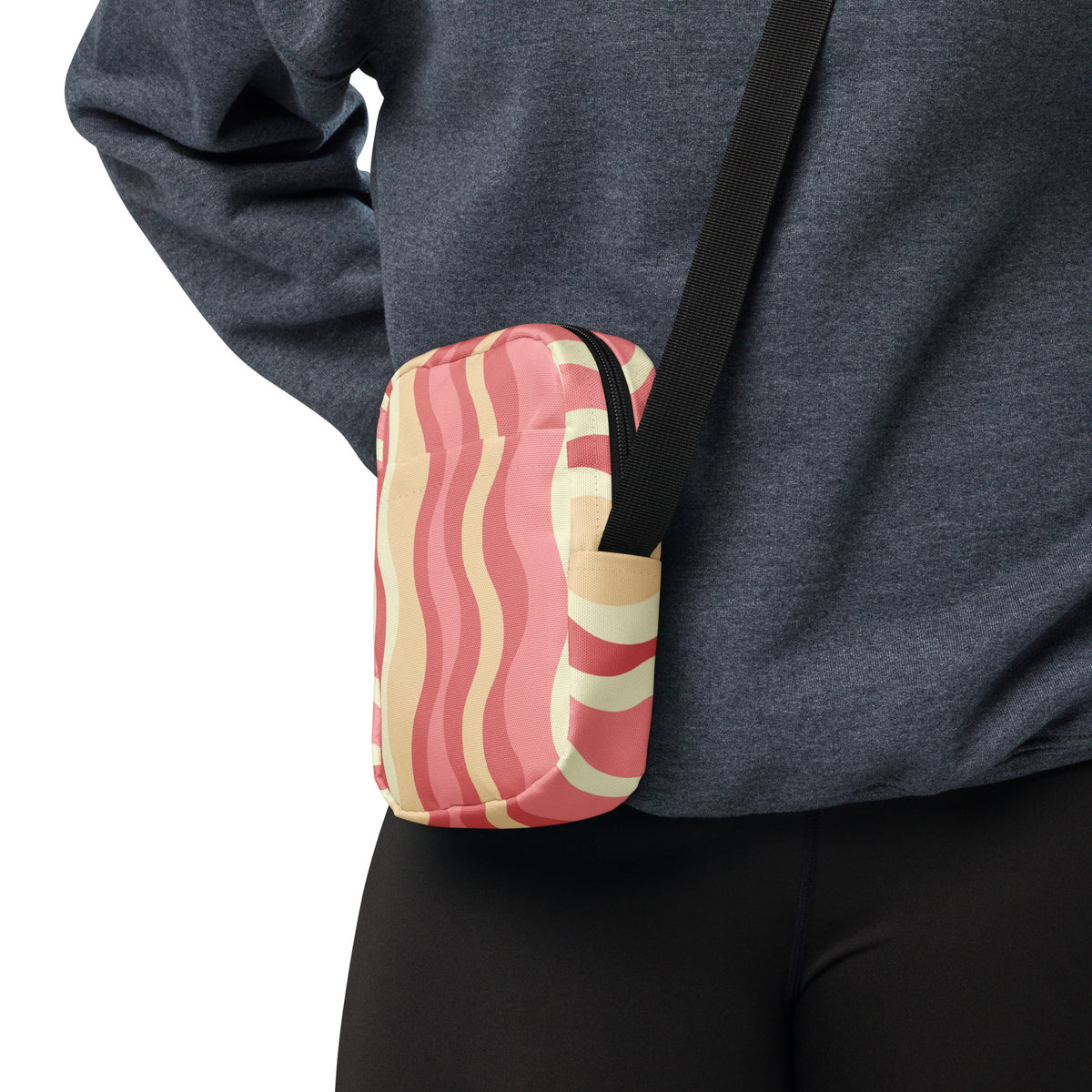 Pink Wavy Stripe Crossbody Bag – Water Resistant Mini Purse With Adjustable Strap & Pockets