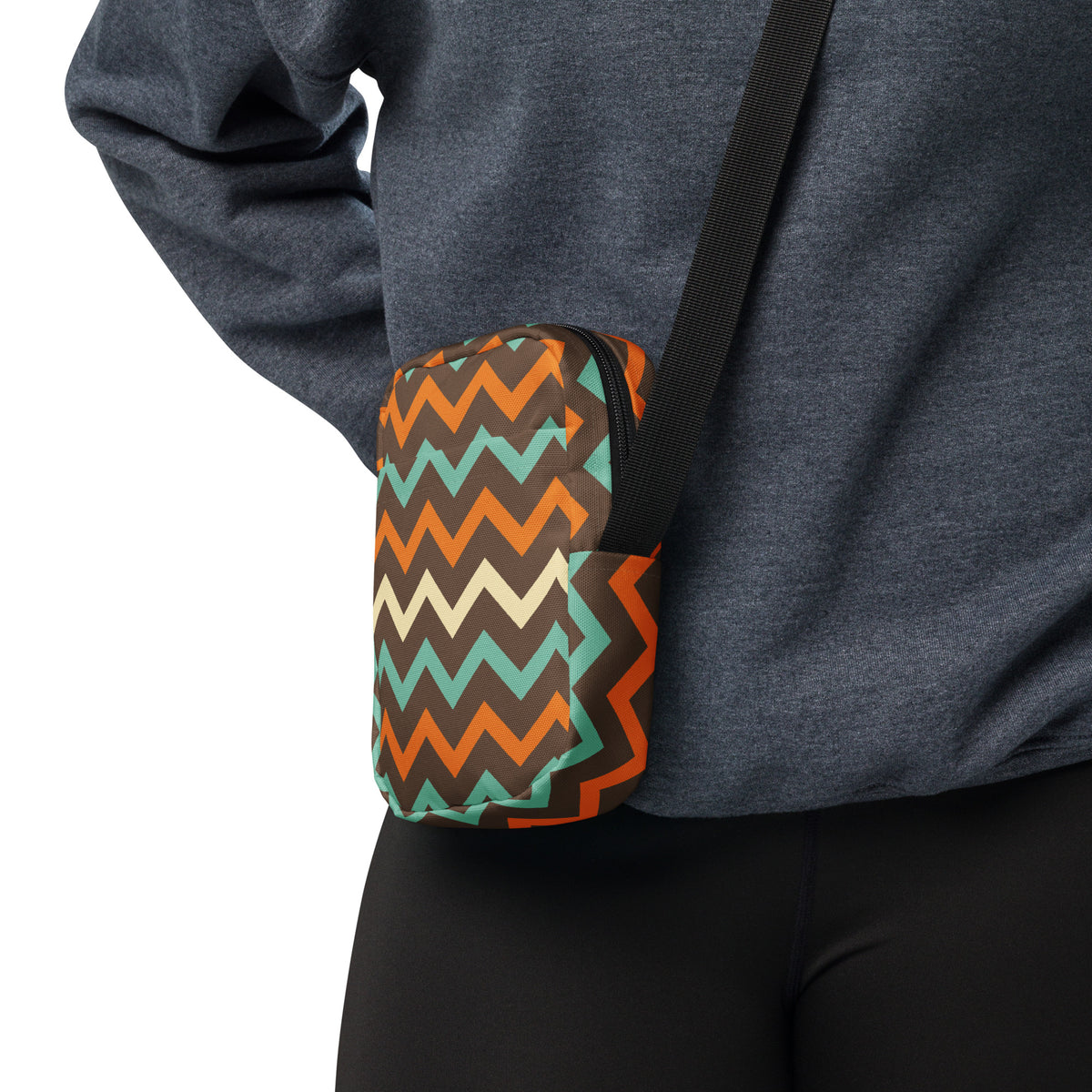 Retro Chevron Crossbody Bag – Water Resistant Mini Purse With Adjustable Strap & Pockets
