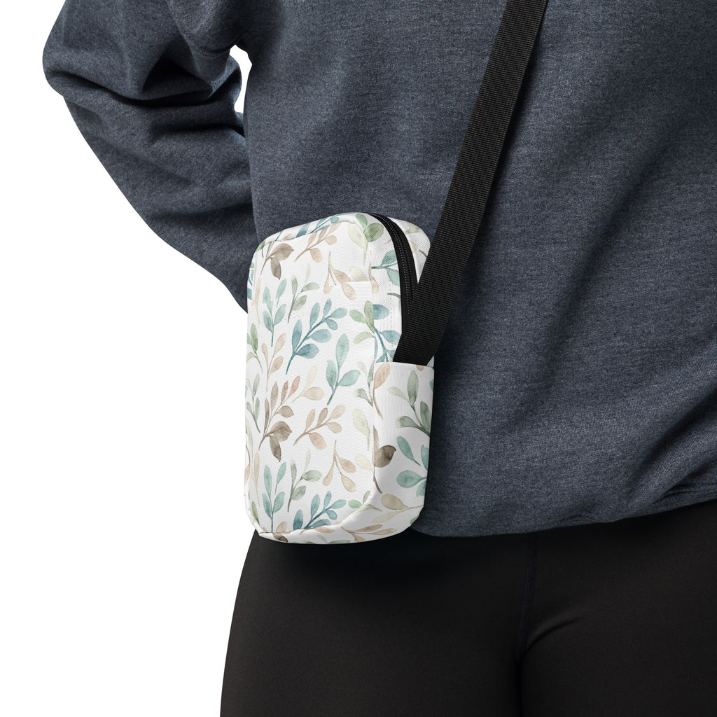 Watercolor Leaf Crossbody Bag – Water Resistant Mini Purse With Adjustable Strap & Pockets