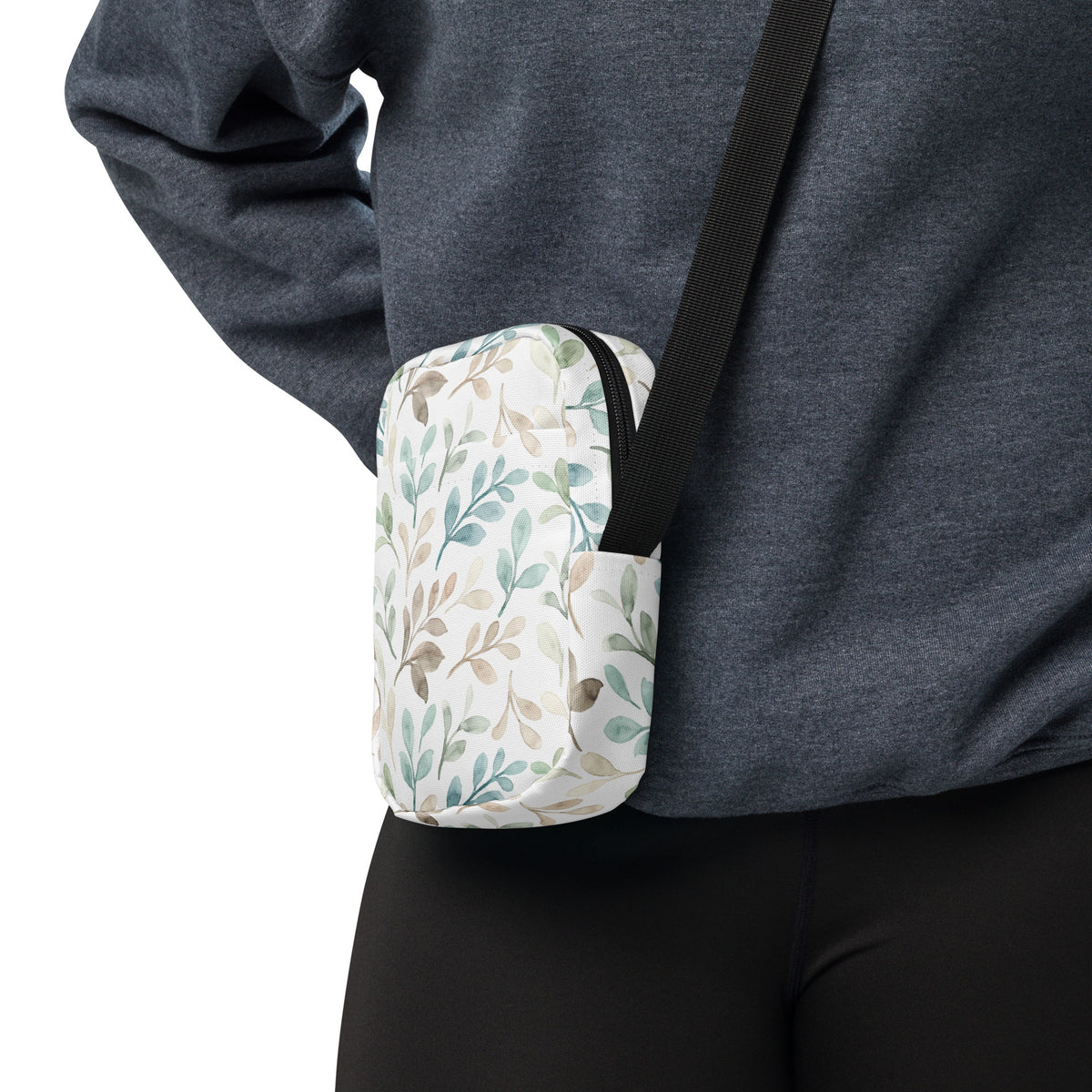 Watercolor Leaf Crossbody Bag – Water Resistant Mini Purse With Adjustable Strap & Pockets