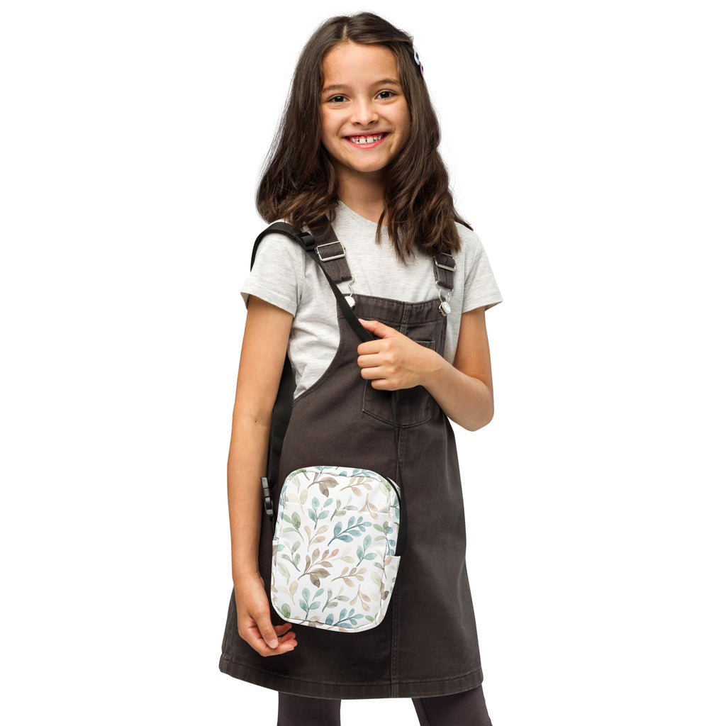Girls Watercolor Leaf Crossbody Bag – Water Resistant Mini Purse With Adjustable Strap & Pockets