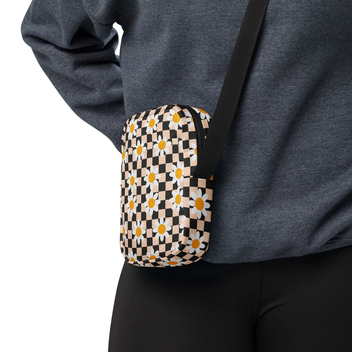 Daisy Checkered Crossbody Bag – Water Resistant Mini Purse With Adjustable Strap & Pockets
