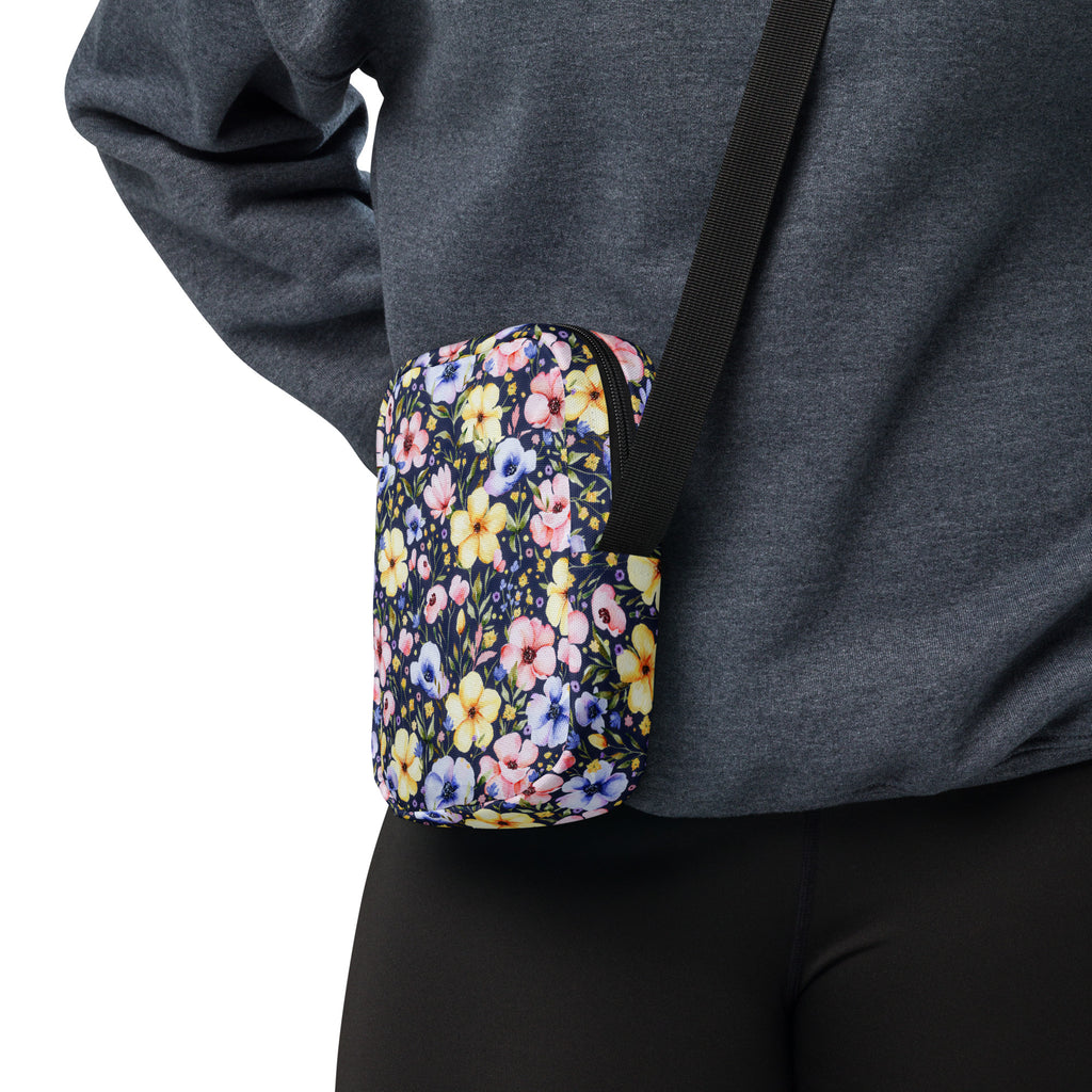 Colorful Watercolor Wildflower Crossbody Bag – Water Resistant Mini Purse With Adjustable Strap & Pockets