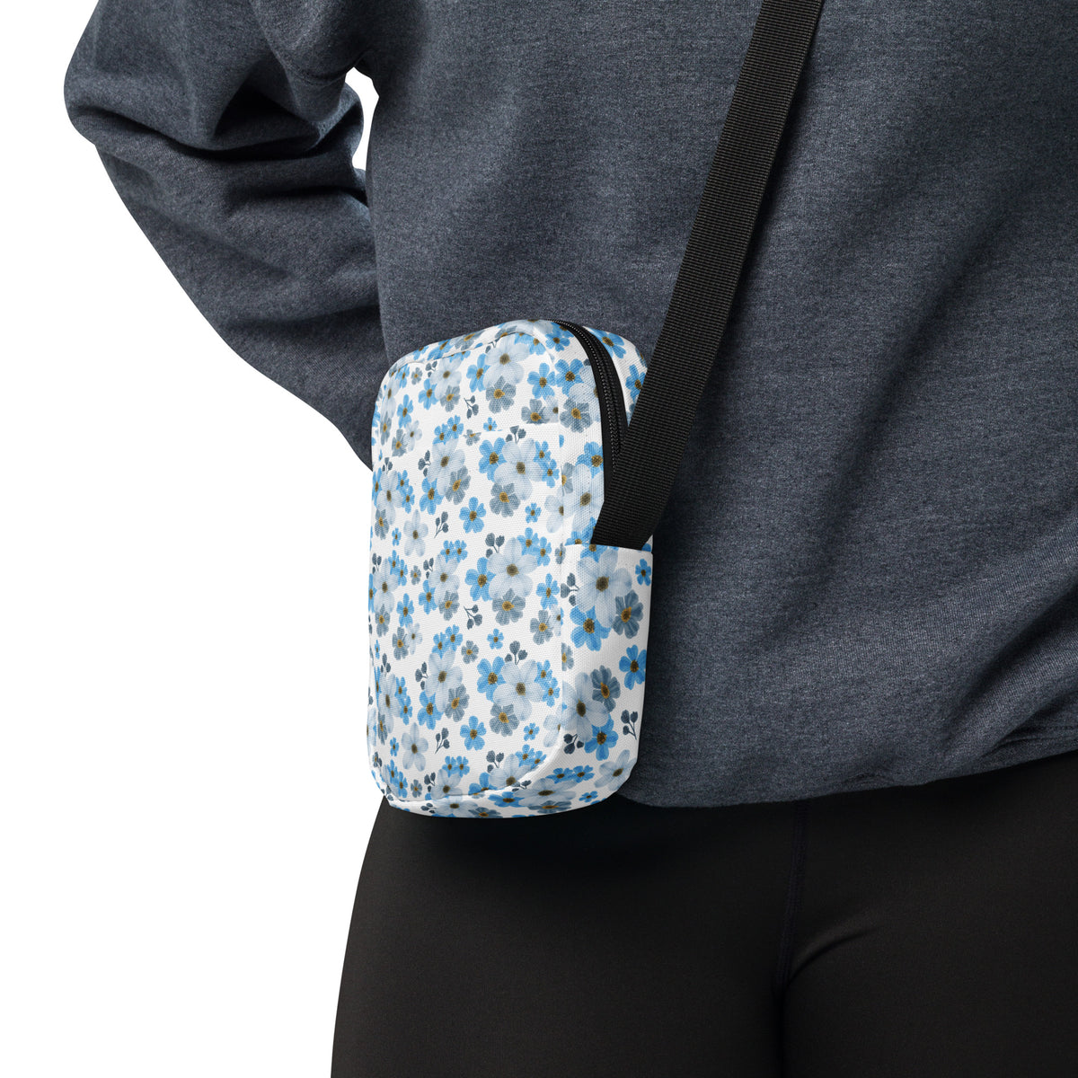 Blue Floral Crossbody Bag – Water Resistant Mini Purse With Adjustable Strap & Pockets