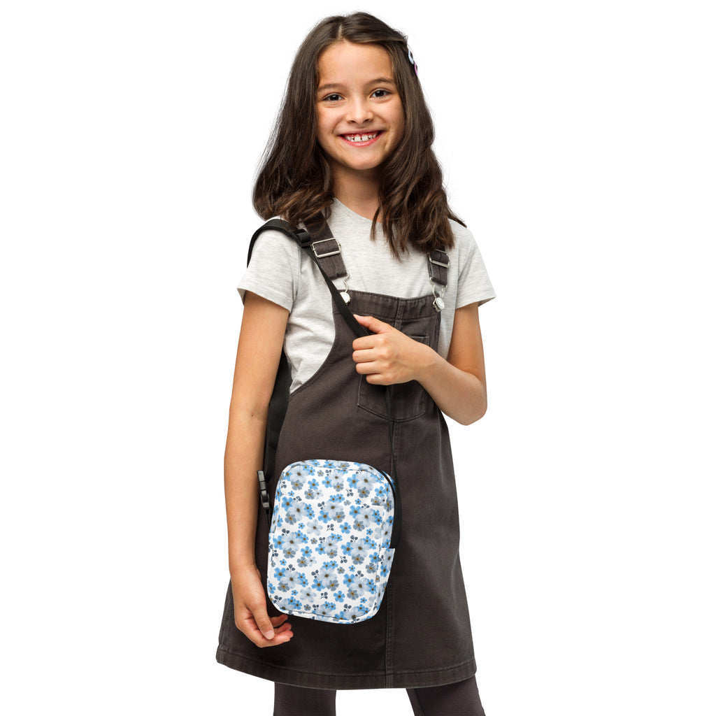 Girls Blue Floral Crossbody Bag – Water Resistant Mini Purse With Adjustable Strap & Pockets