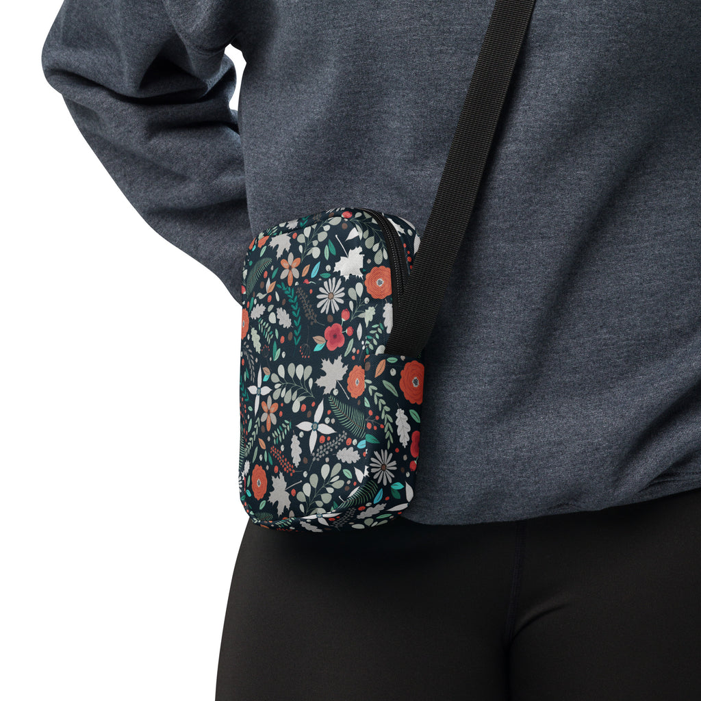 Dark Green Floral Crossbody Bag – Water Resistant Mini Purse With Adjustable Strap & Pockets