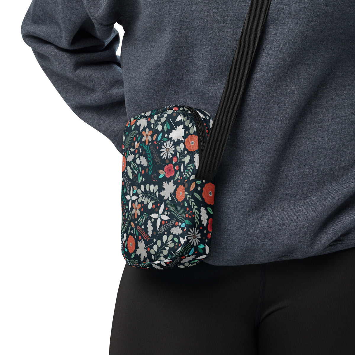 Dark Green Floral Crossbody Bag – Water Resistant Mini Purse With Adjustable Strap & Pockets