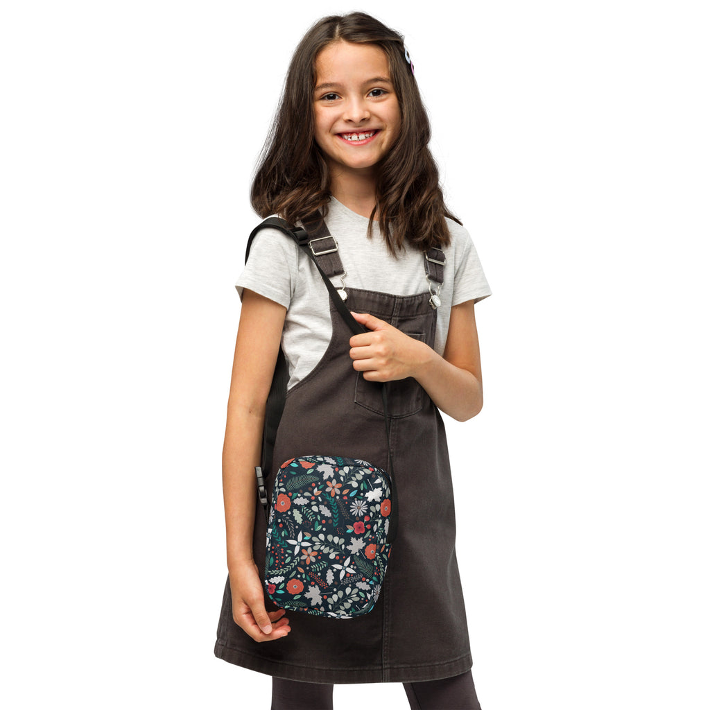 Girls Dark Green Floral Crossbody Bag – Water Resistant Mini Purse With Adjustable Strap & Pockets