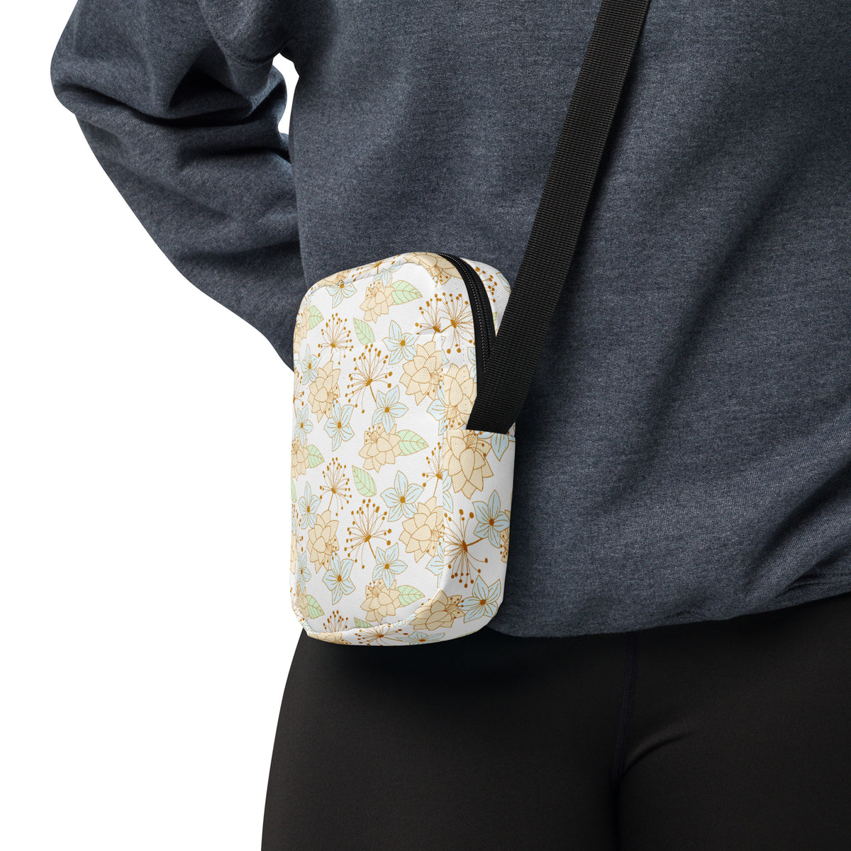 Gold Floral Crossbody Bag – Water Resistant Mini Purse With Adjustable Strap & Pockets