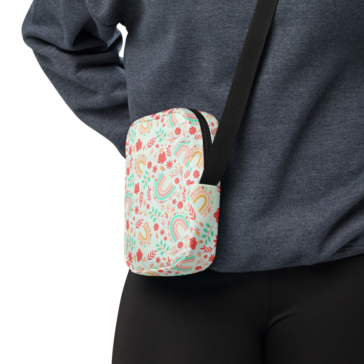 Rainbow Boho Floral Crossbody Bag – Water Resistant Mini Purse With Adjustable Strap & Pockets