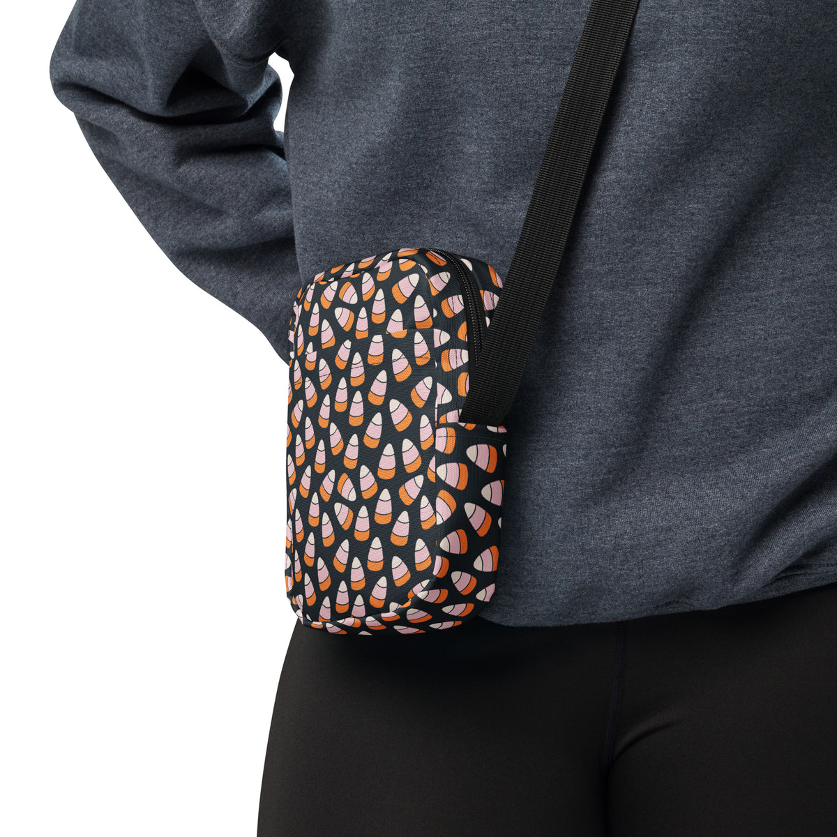Pink & Orange Candy Corn Halloween Crossbody Bag – Water Resistant Mini Purse With Adjustable Strap & Pockets