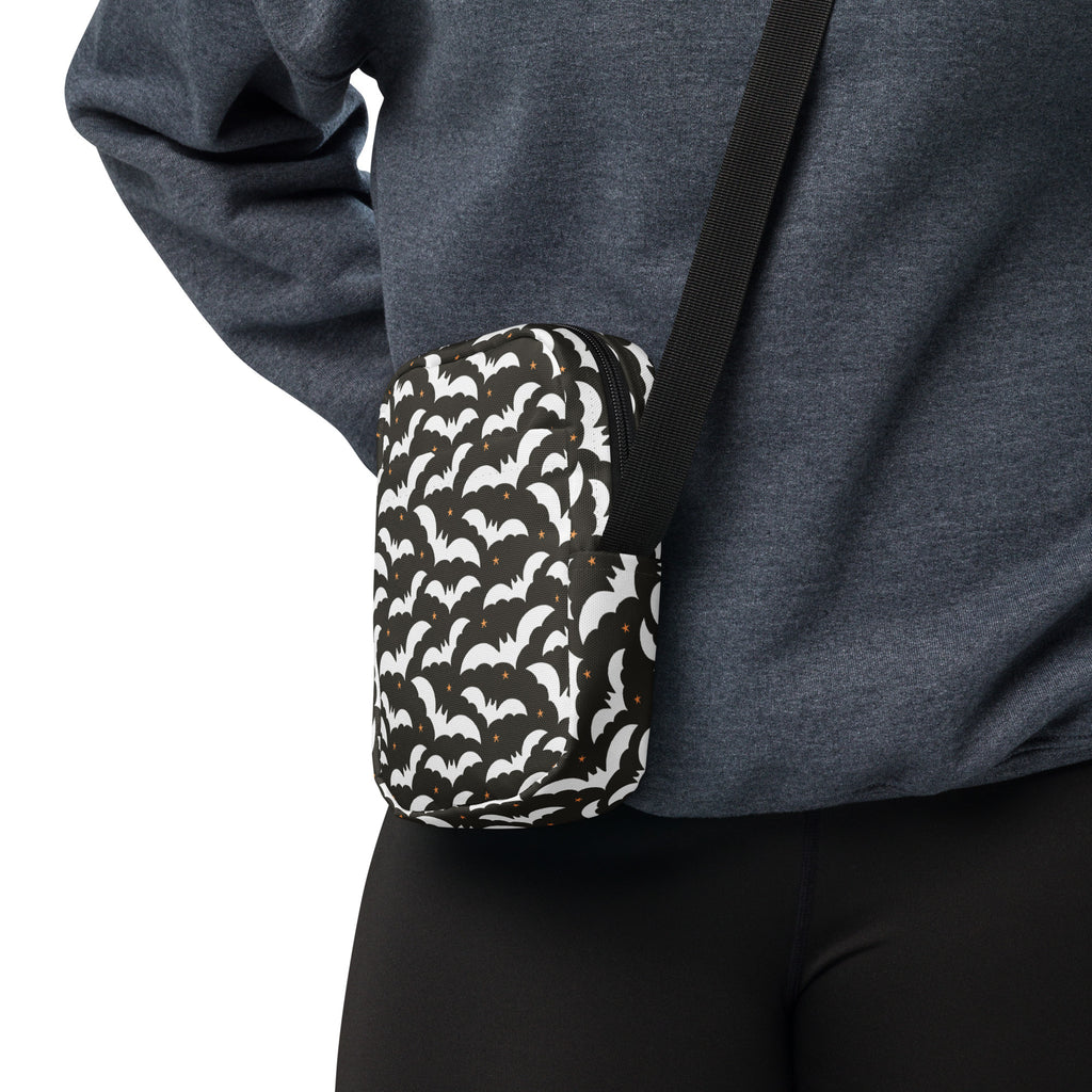 Black Bat Halloween Crossbody Bag – Water Resistant Mini Purse With Adjustable Strap & Pockets