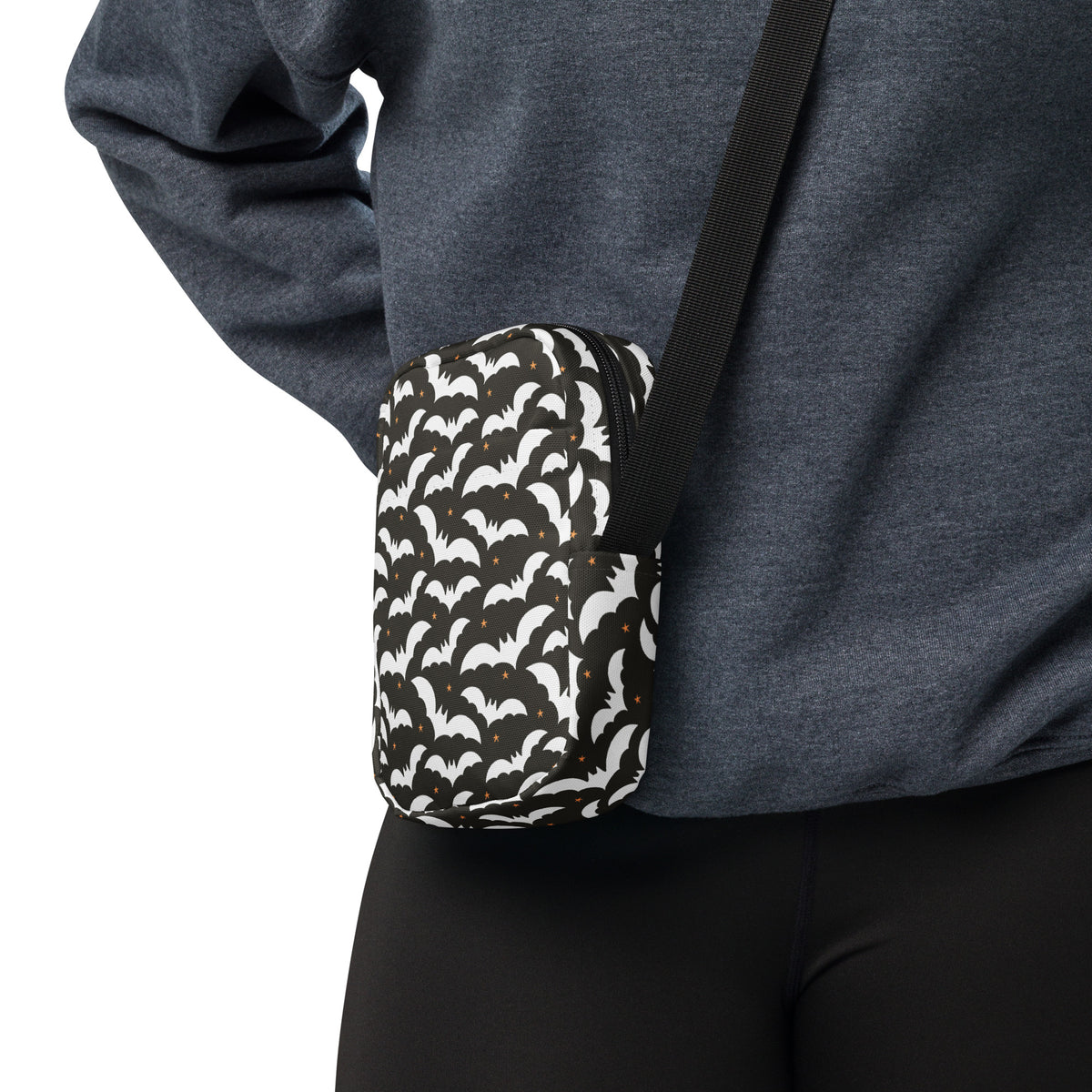 Black Bat Halloween Crossbody Bag – Water Resistant Mini Purse With Adjustable Strap & Pockets