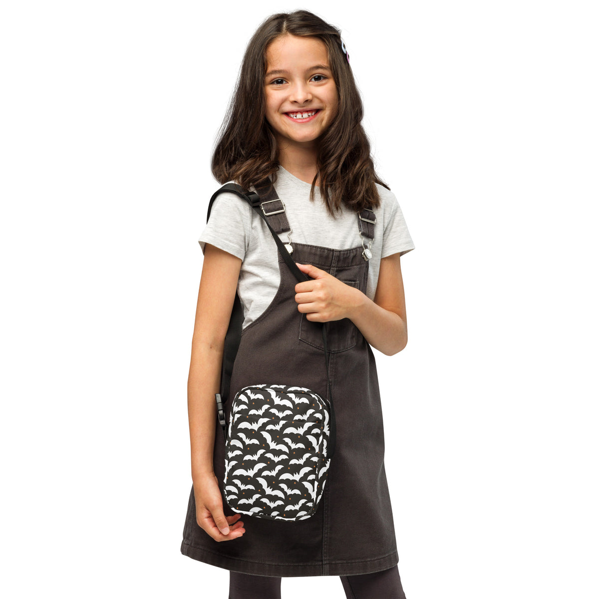 Girls Black Bat Halloween Crossbody Bag – Water Resistant Mini Purse With Adjustable Strap & Pockets