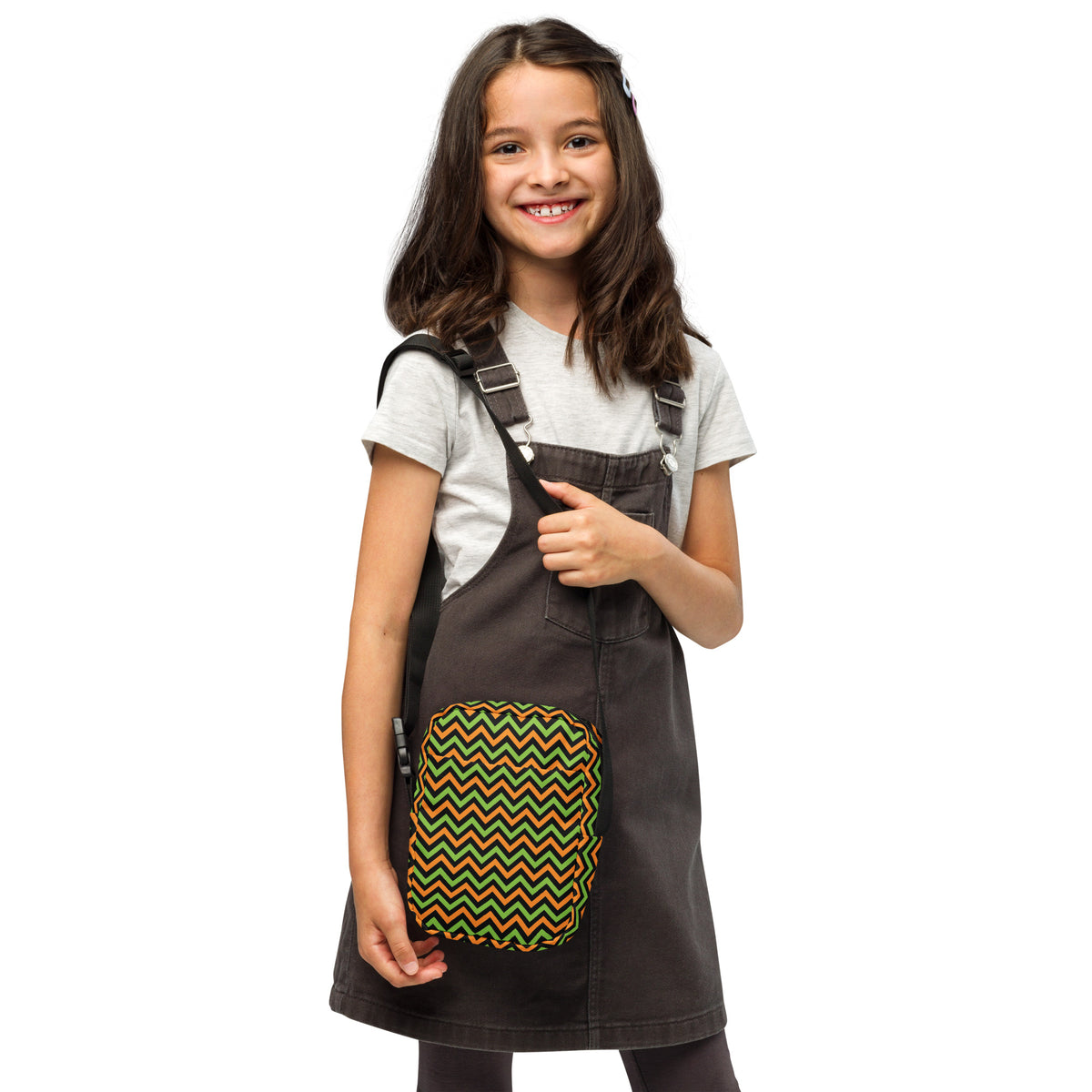 Girls Orange & Green Chevron Halloween Crossbody Bag – Water Resistant Mini Purse With Adjustable Strap & Pockets