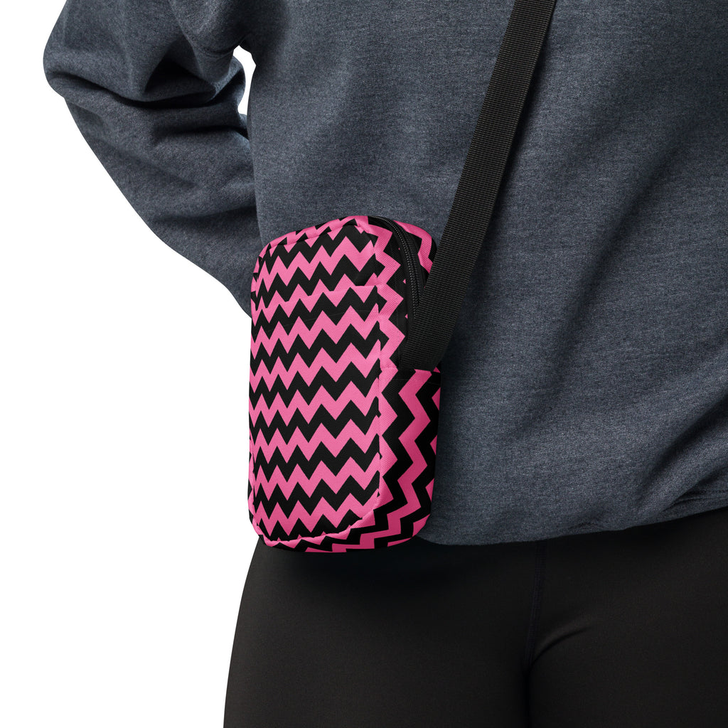 Pink Chevron Halloween Crossbody Bag – Water Resistant Mini Purse With Adjustable Strap & Pockets