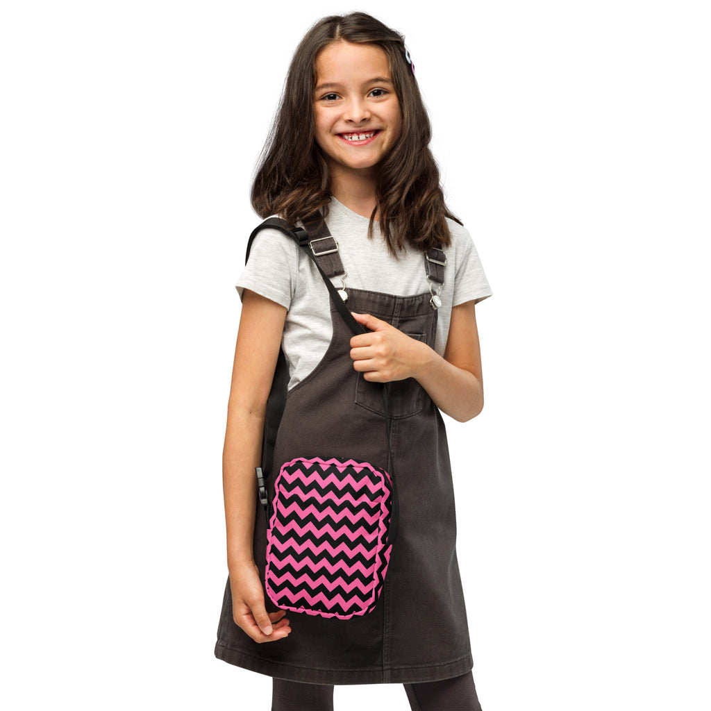 Girls Pink Chevron Halloween Crossbody Bag – Water Resistant Mini Purse With Adjustable Strap & Pockets