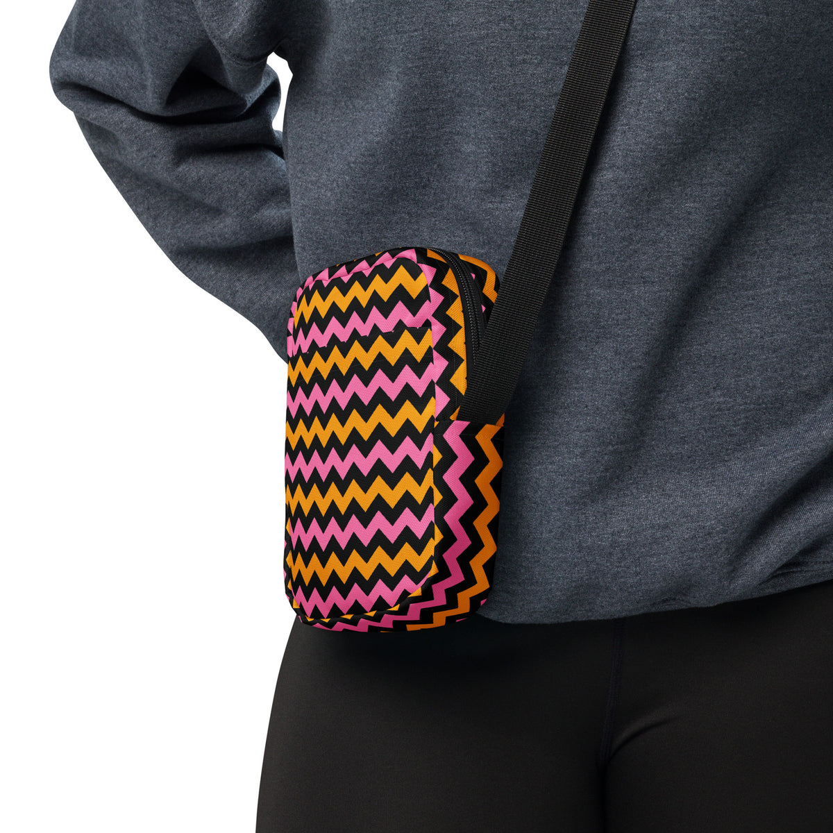 Pink & Orange Chevron Halloween Crossbody Bag – Water Resistant Mini Purse With Adjustable Strap & Pockets