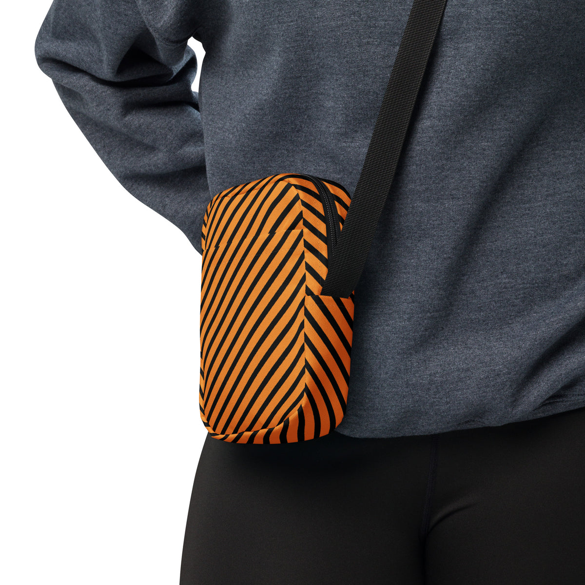 Orange & Black Striped Halloween Crossbody Bag – Water Resistant Mini Purse With Adjustable Strap & Pockets