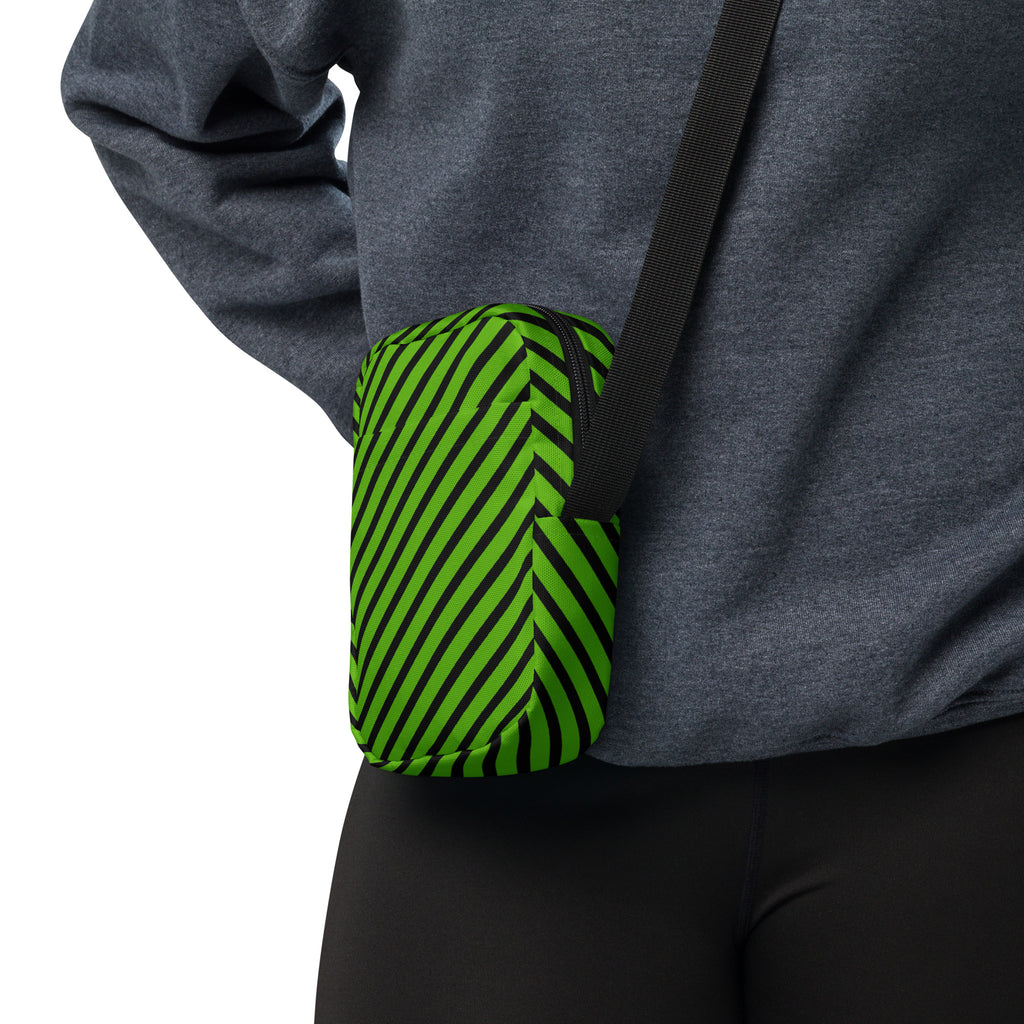 Green & Black Striped Halloween Crossbody Bag – Water Resistant Mini Purse With Adjustable Strap & Pockets