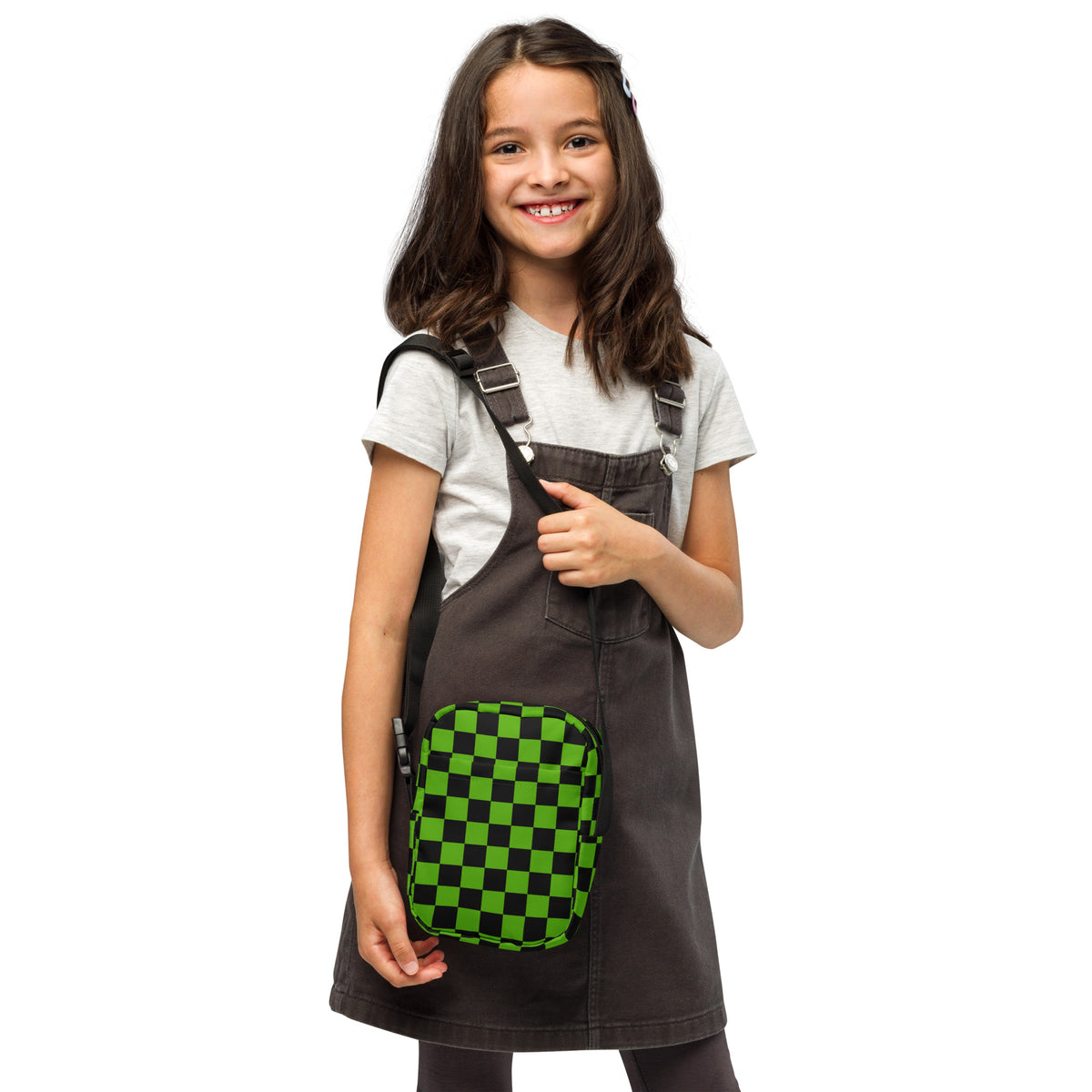Girls Green Checkered Halloween Crossbody Bag – Water Resistant Mini Purse With Adjustable Strap & Pockets