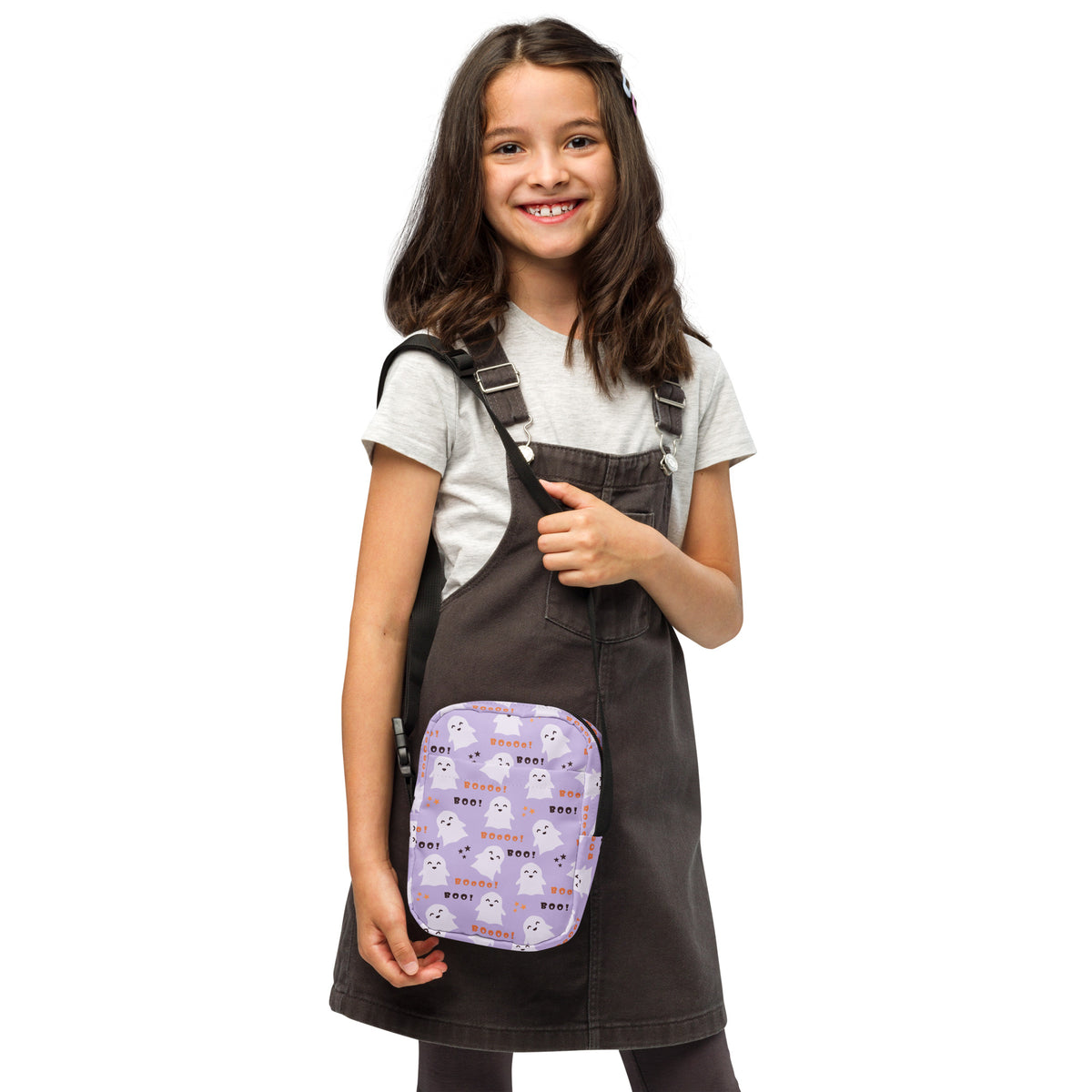 Girls Purple Ghost Halloween Crossbody Bag – Water Resistant Mini Purse With Adjustable Strap & Pockets