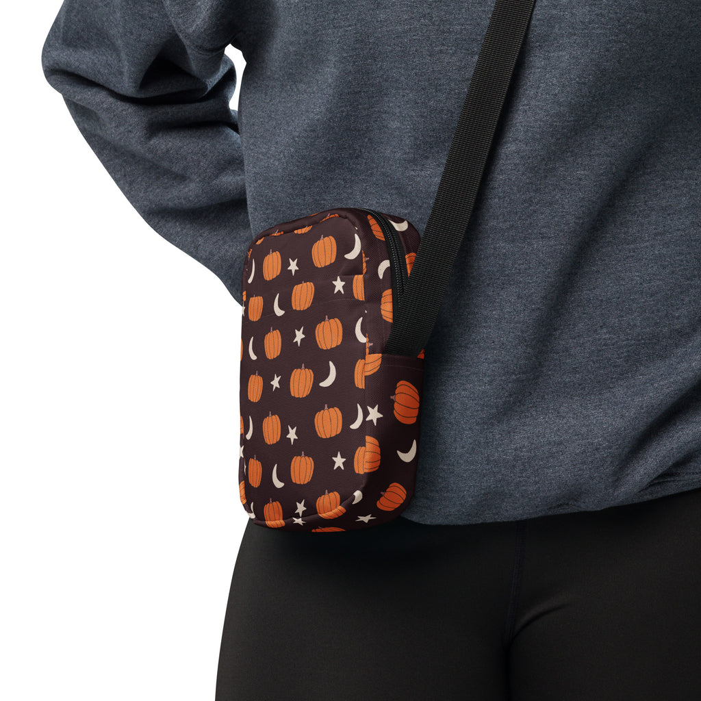 Pumpkin Moon Stars Halloween Crossbody Bag – Water Resistant Mini Purse With Adjustable Strap & Pockets