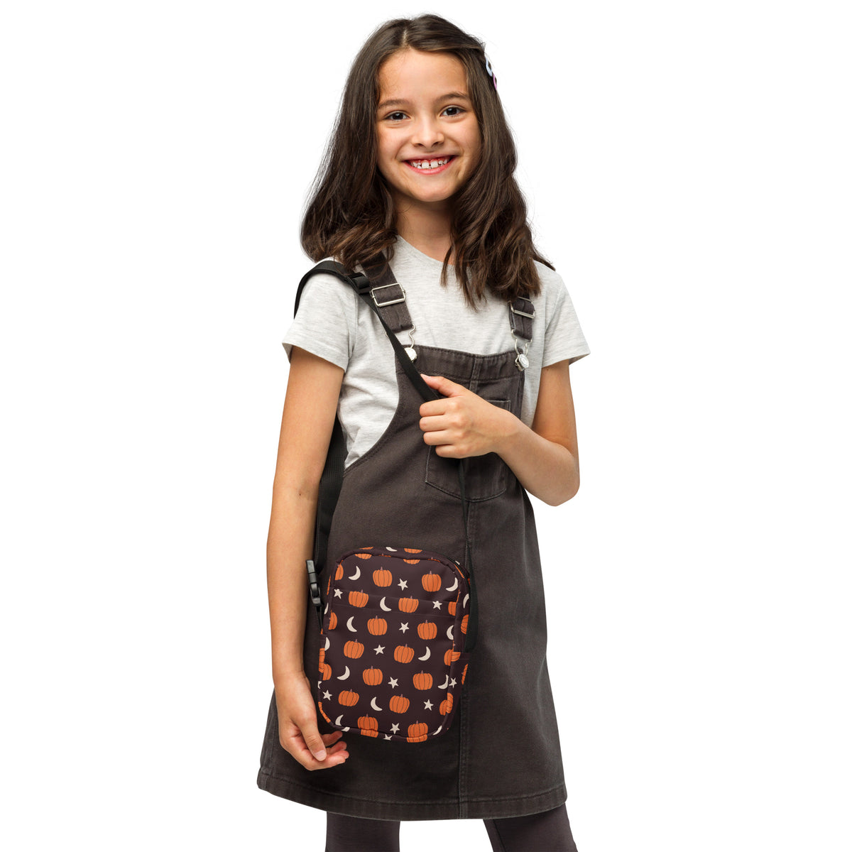 Girls Pumpkin Moon Stars Halloween Crossbody Bag – Water Resistant Mini Purse With Adjustable Strap & Pockets