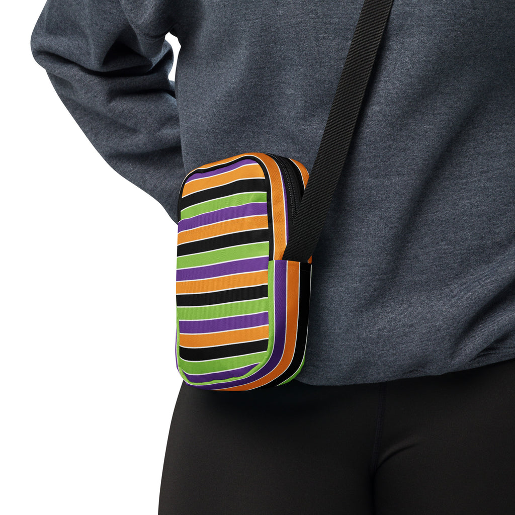 Halloween Striped Crossbody Bag – Water Resistant Mini Purse With Adjustable Strap & Pockets