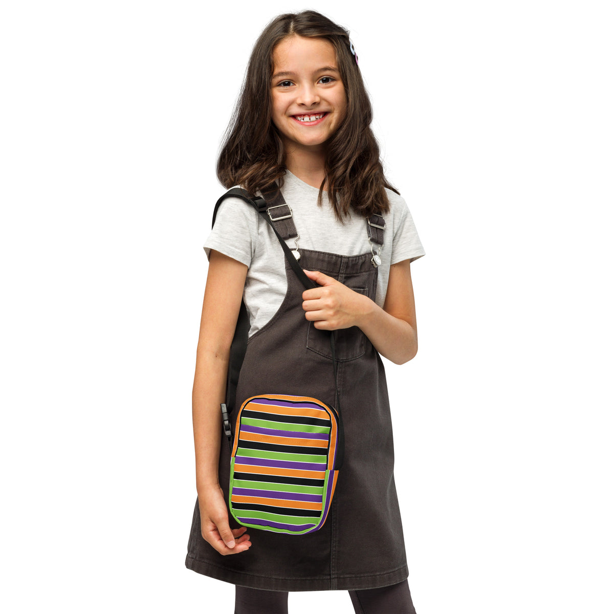 Girls Halloween Striped Crossbody Bag – Water Resistant Mini Purse With Adjustable Strap & Pockets