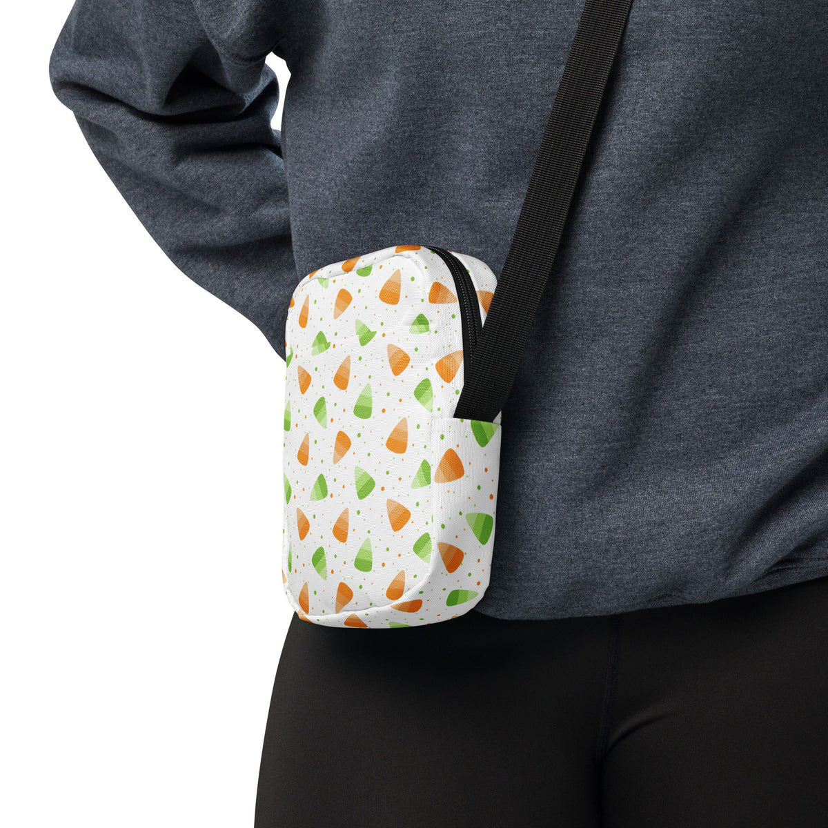 Orange & Green Candy Corn Halloween Crossbody Bag – Water Resistant Mini Purse With Adjustable Strap & Pockets